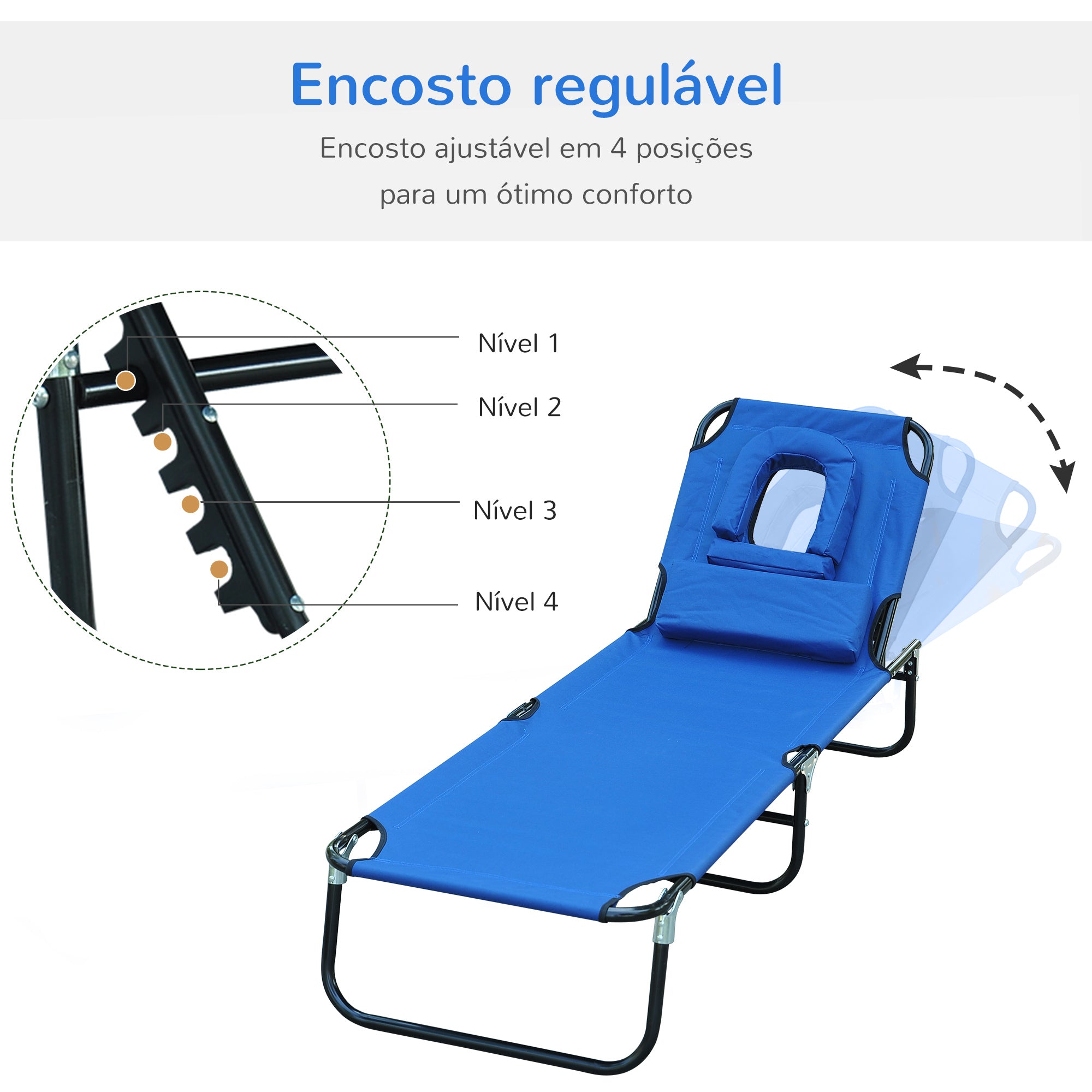 Espreguiçadeira de Jardim Dobrável 190x56x28cm - Azul