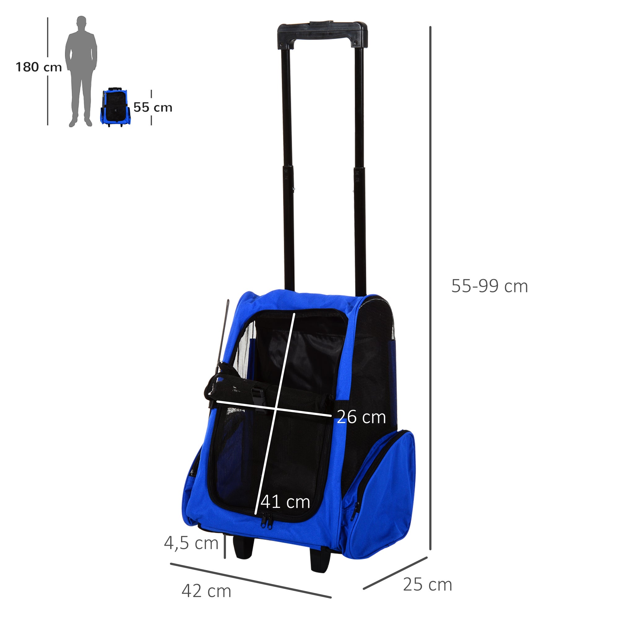 Transportadora 2 em 1 para Animais de Estimação - 42x25x55cm - Cor Azul