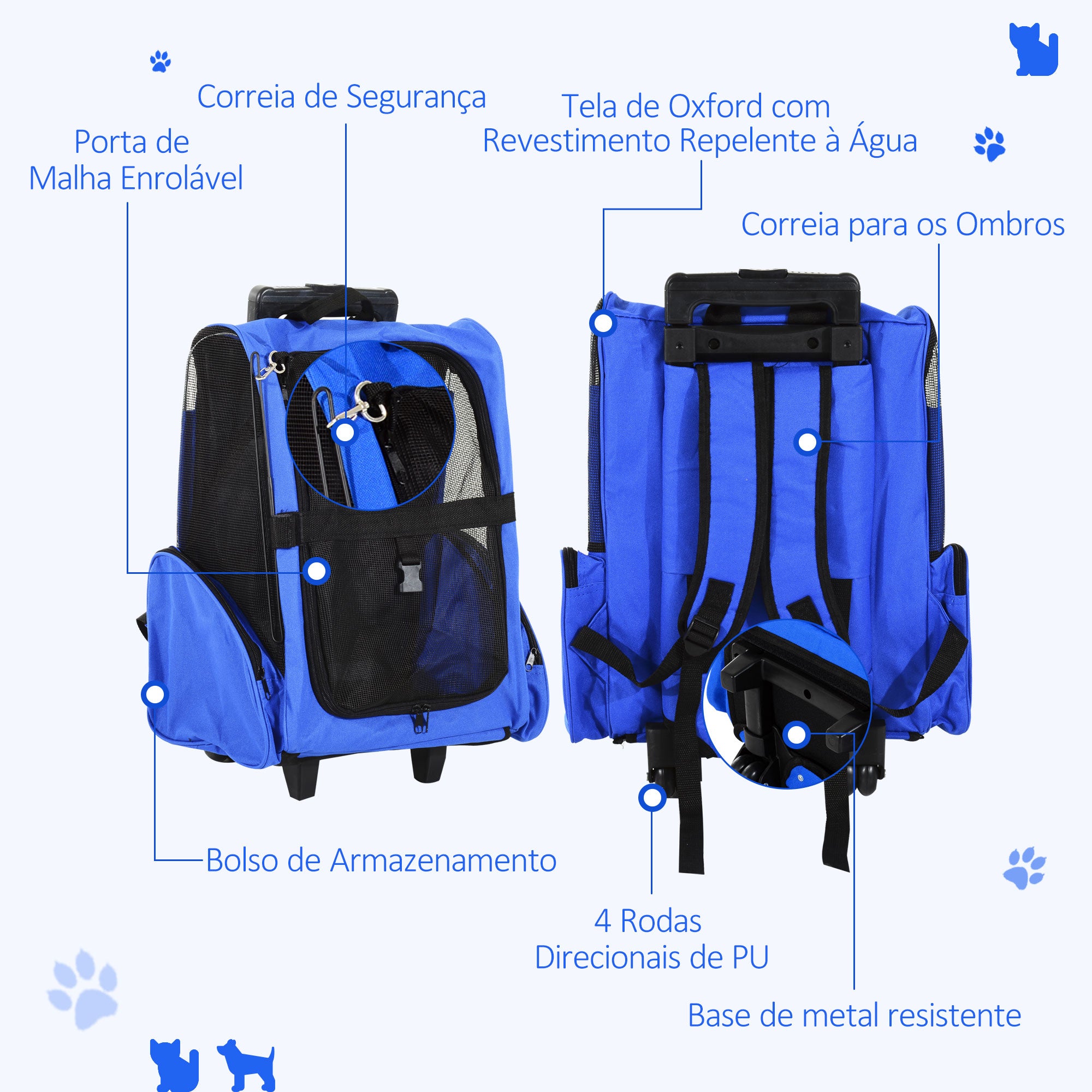 Transportadora 2 em 1 para Animais de Estimação - 42x25x55cm - Cor Azul