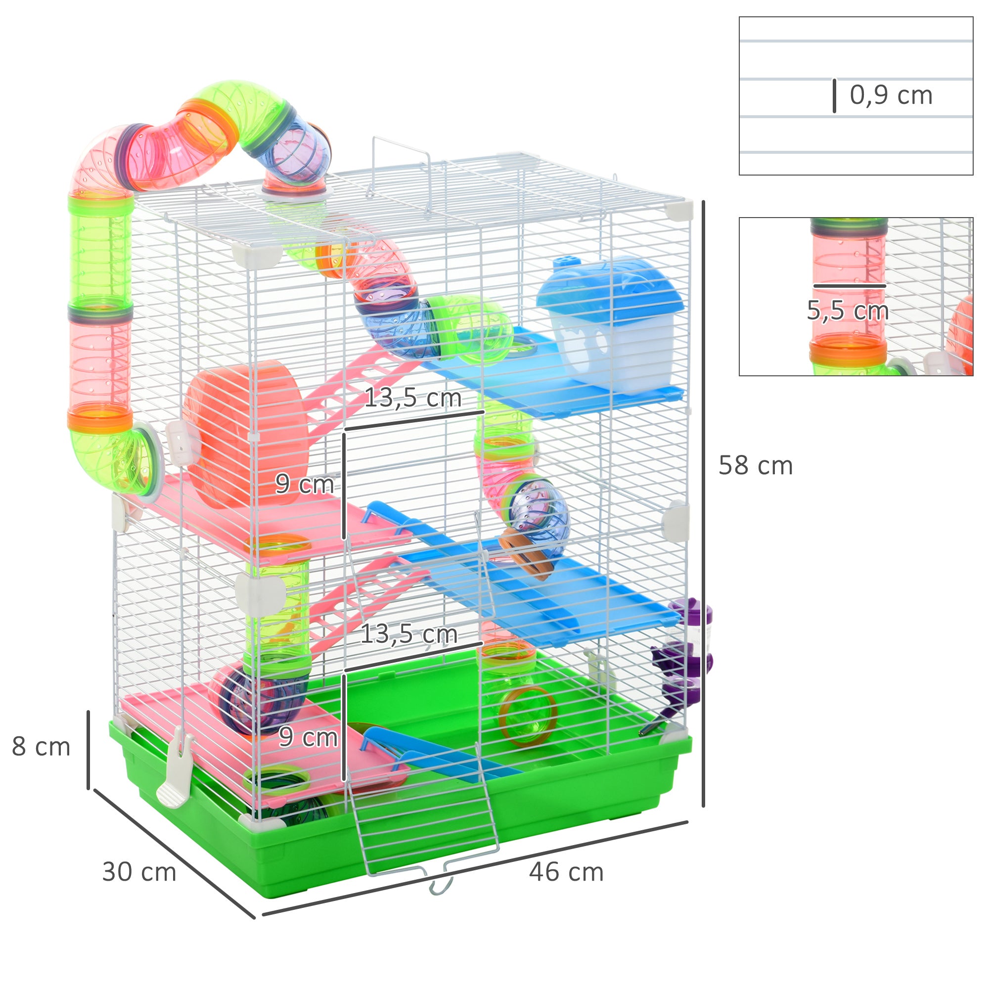 Gaiola para Hamster Verde 46x30x58cm com 5 Plantas e Acessórios