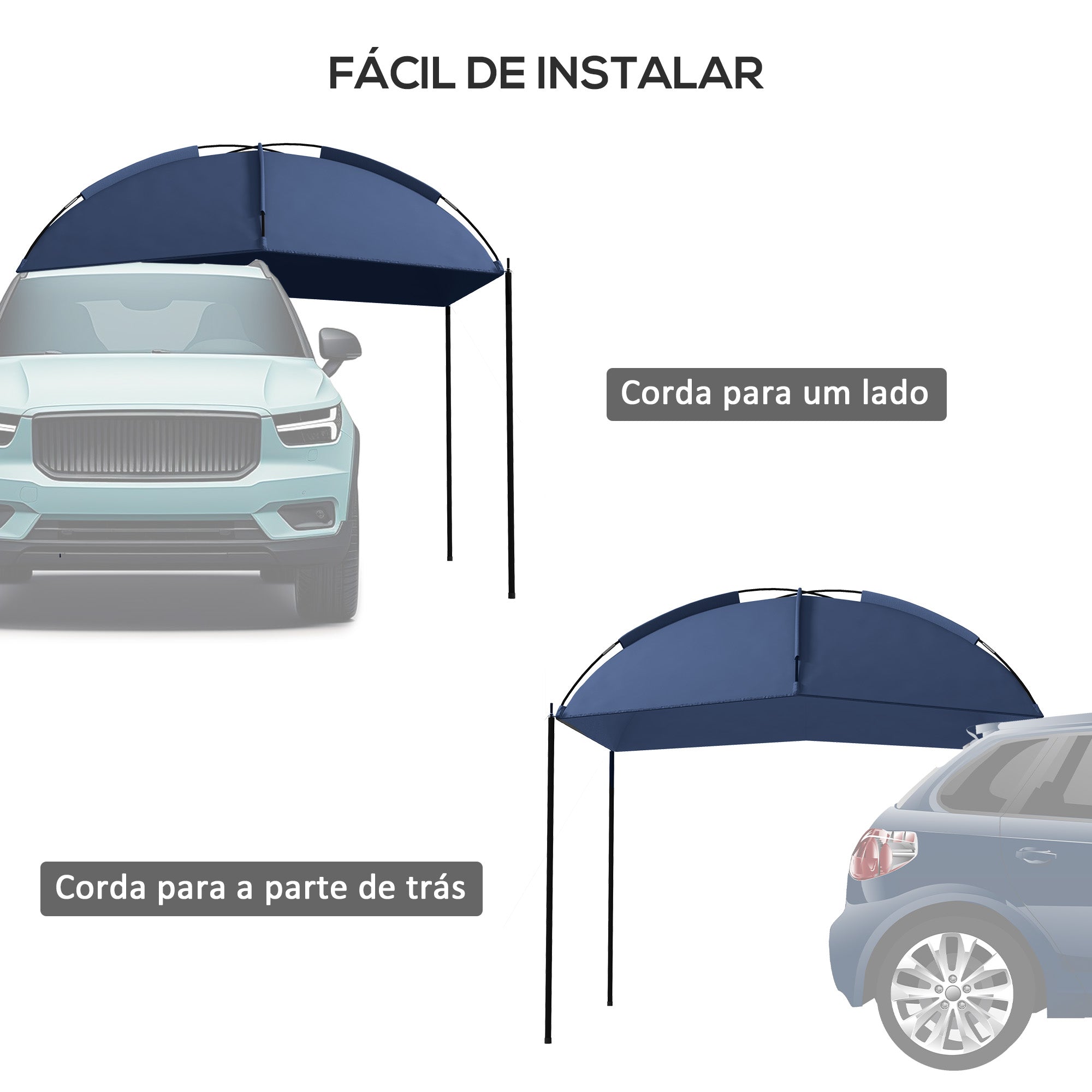 Toldo para Carro Azul Marrinho 290x278x230-260 cm - Abrigo Ajustável para Campismo