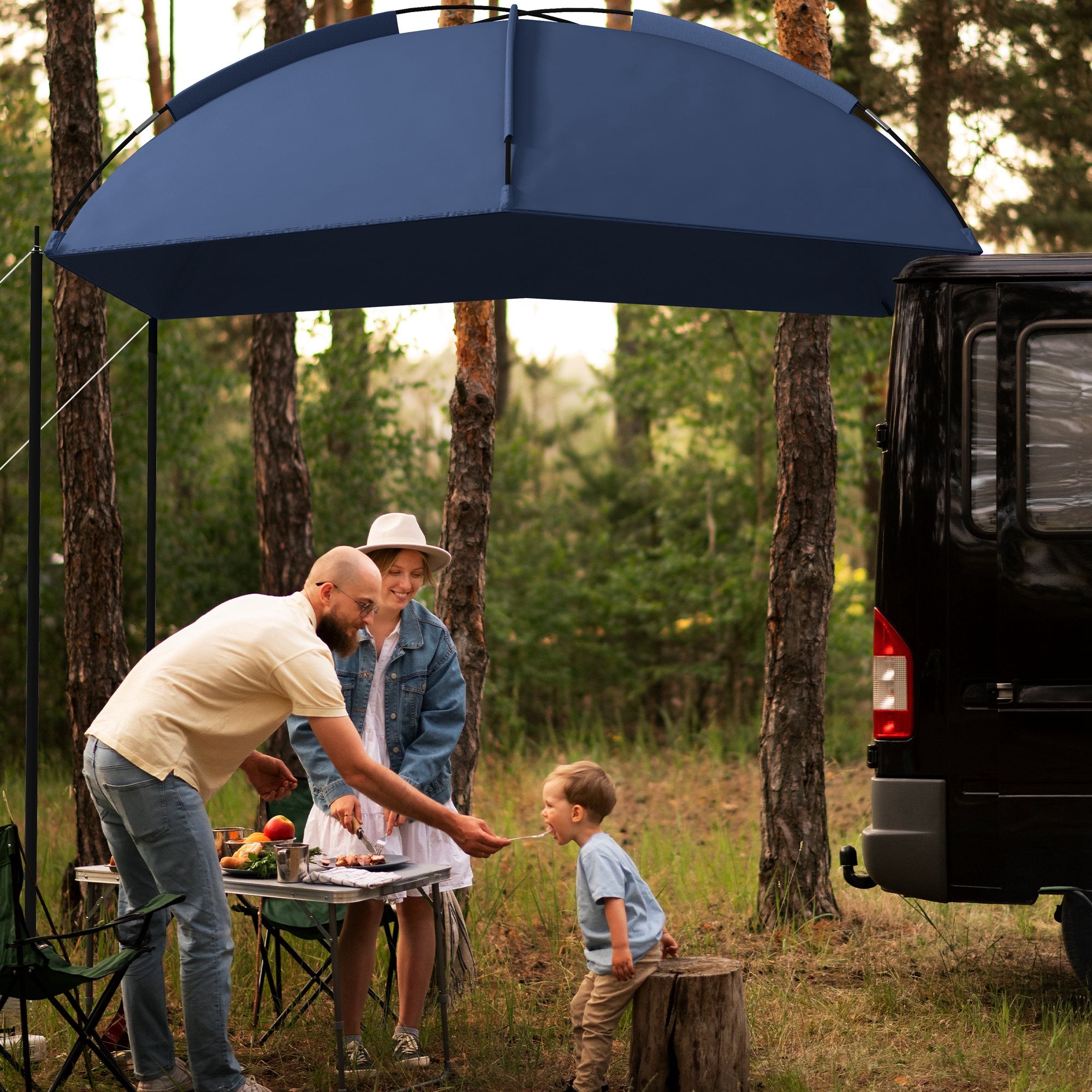 Toldo para Carro Azul Marrinho 290x278x230-260 cm - Abrigo Ajustável para Campismo