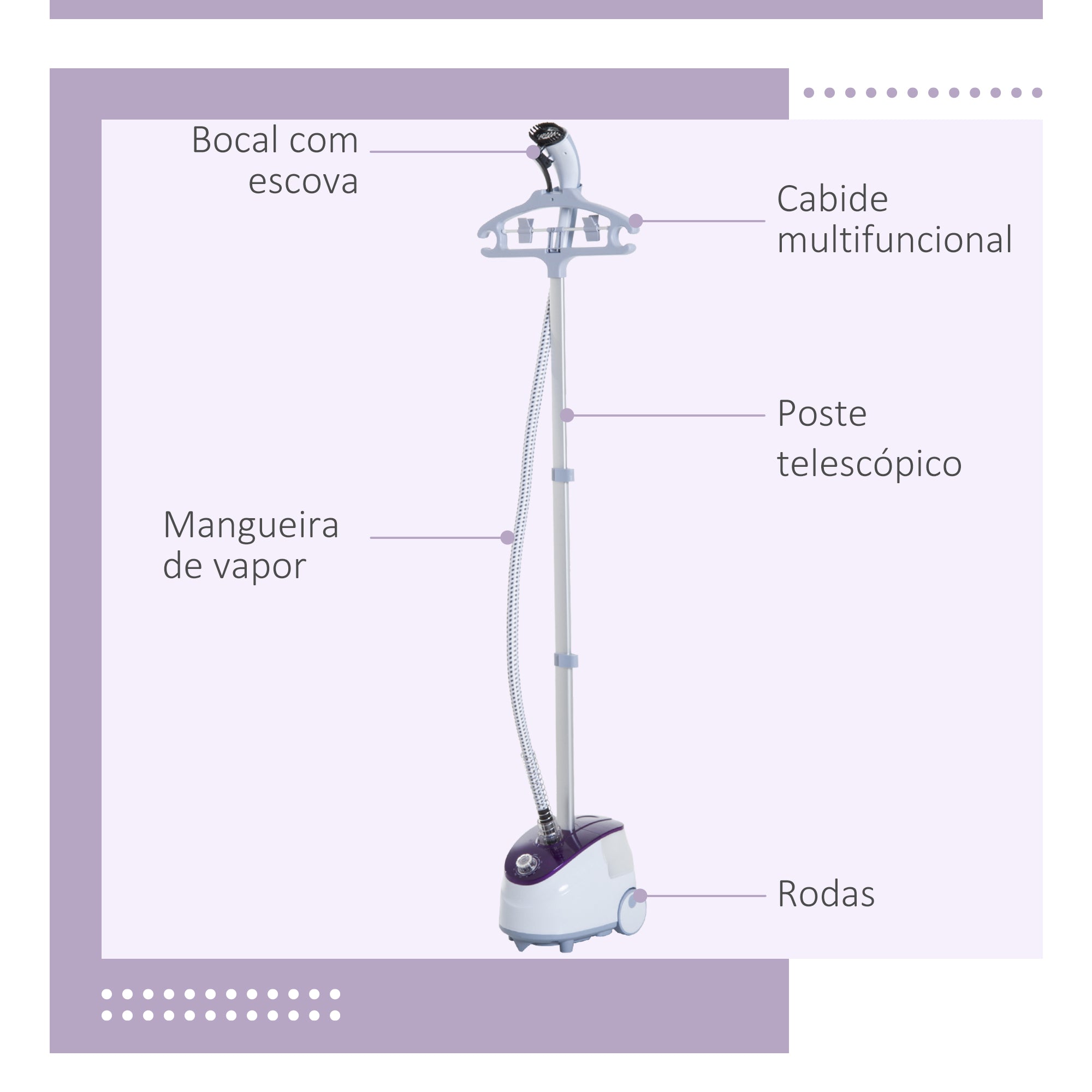 Ferro de Engomar a Vapor 21,5x30x150 cm Branco e Roxo