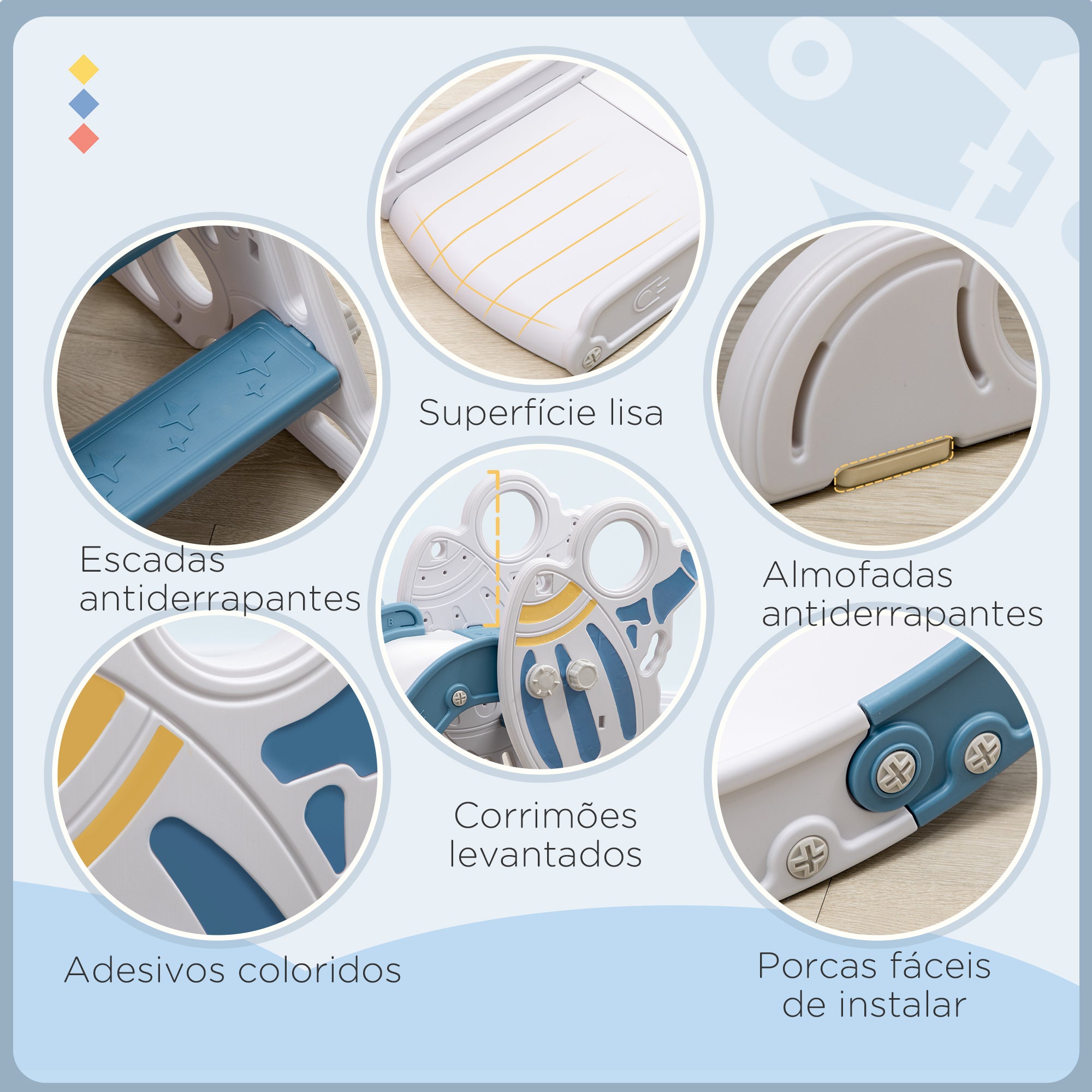 Escorregador Infantil com 3 Degraus Antiderrapantes 157x46,5x80 cm - Cor Azul