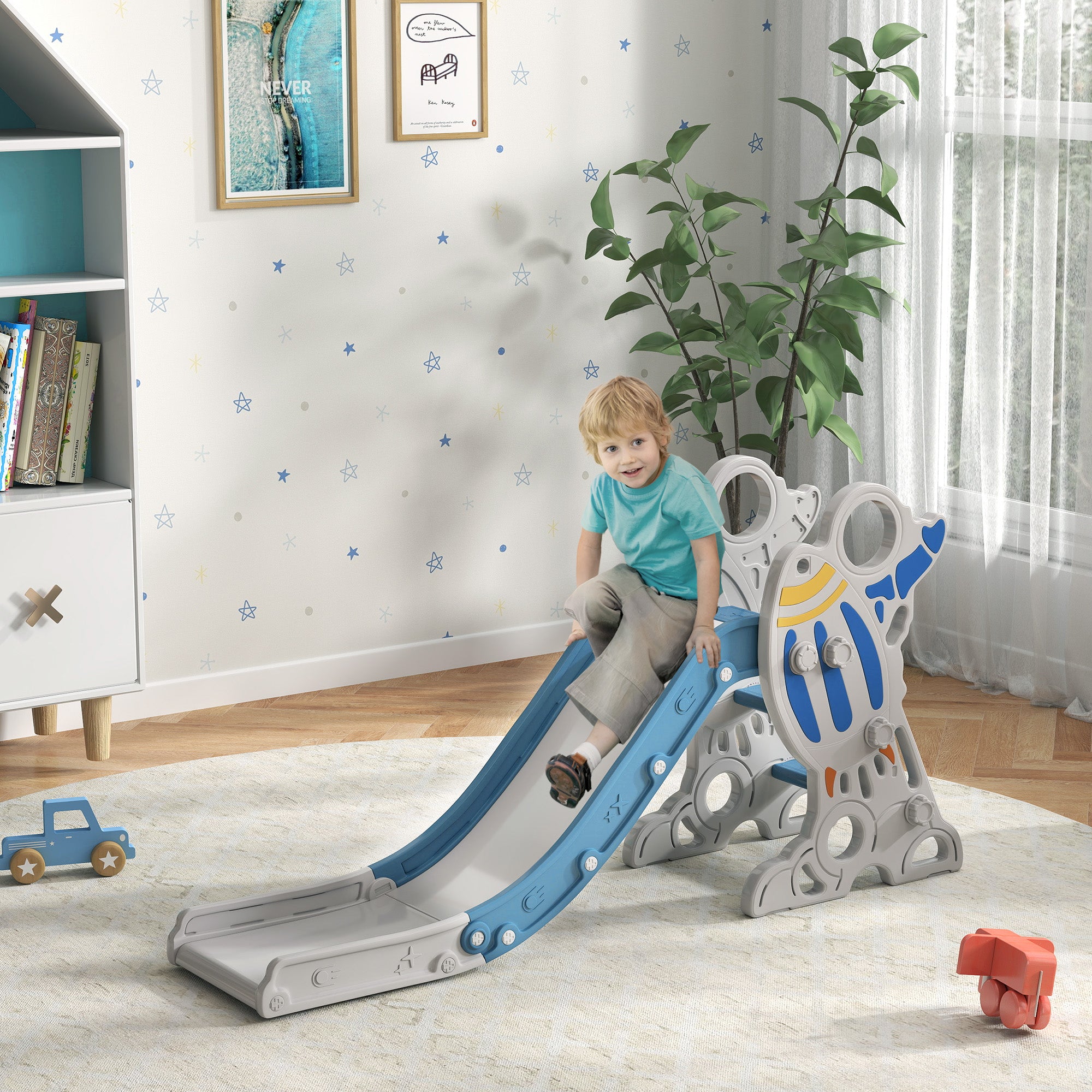 Escorregador Infantil com 3 Degraus Antiderrapantes 157x46,5x80 cm - Cor Azul