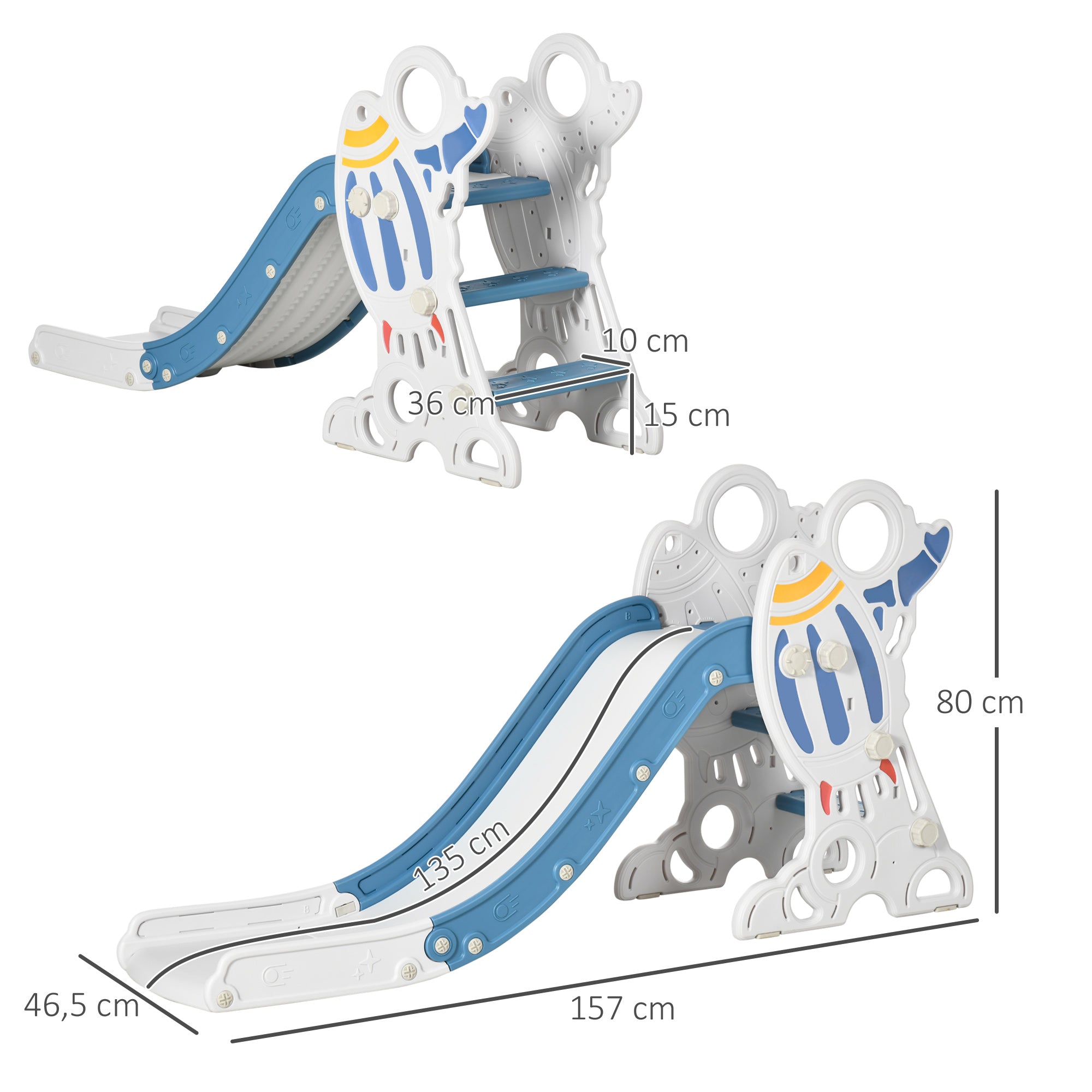 Escorregador Infantil com 3 Degraus Antiderrapantes 157x46,5x80 cm - Cor Azul