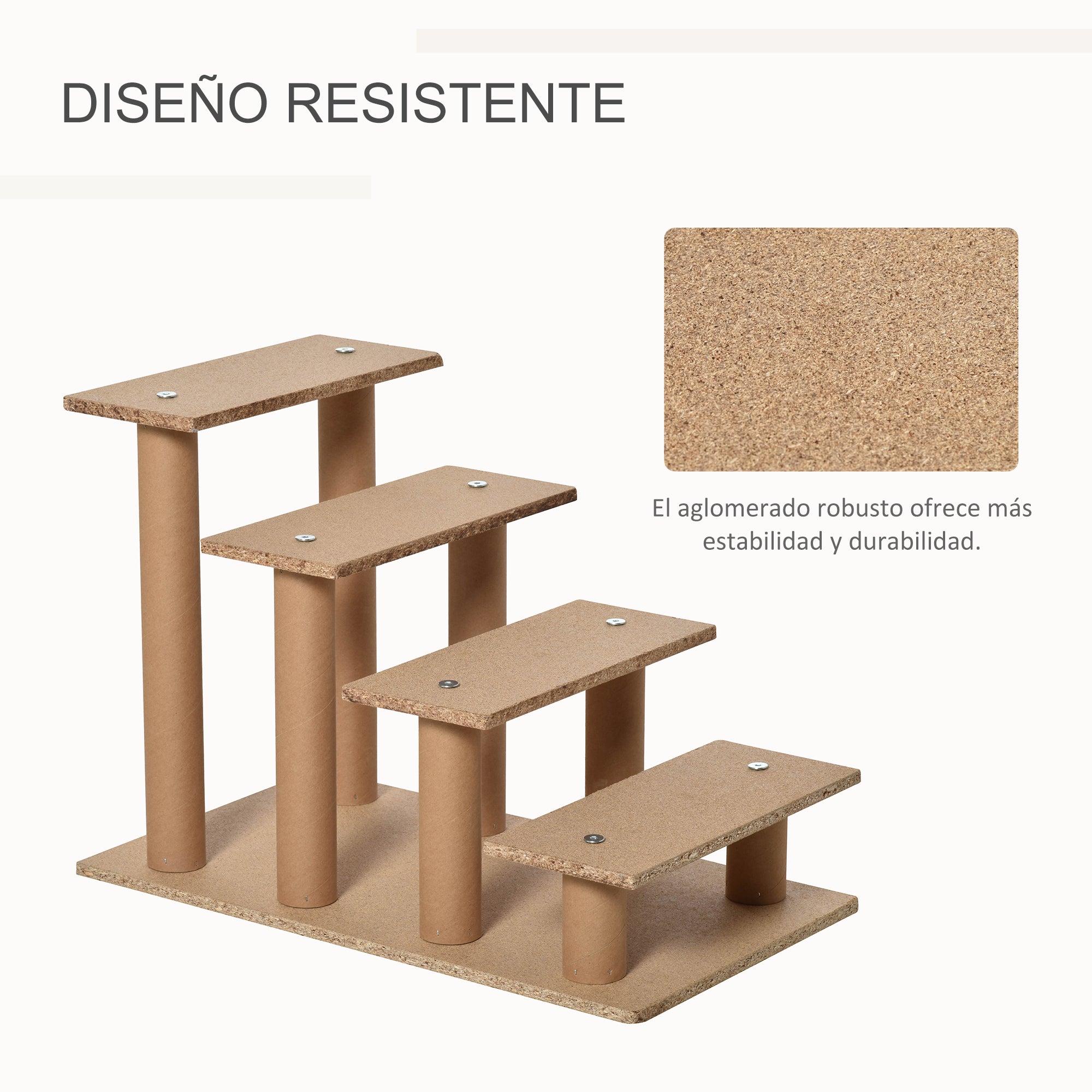 Escada para Animais de Estimação – 60x35x44 cm – Cinza – Aglomerado de madeira e pelúcia