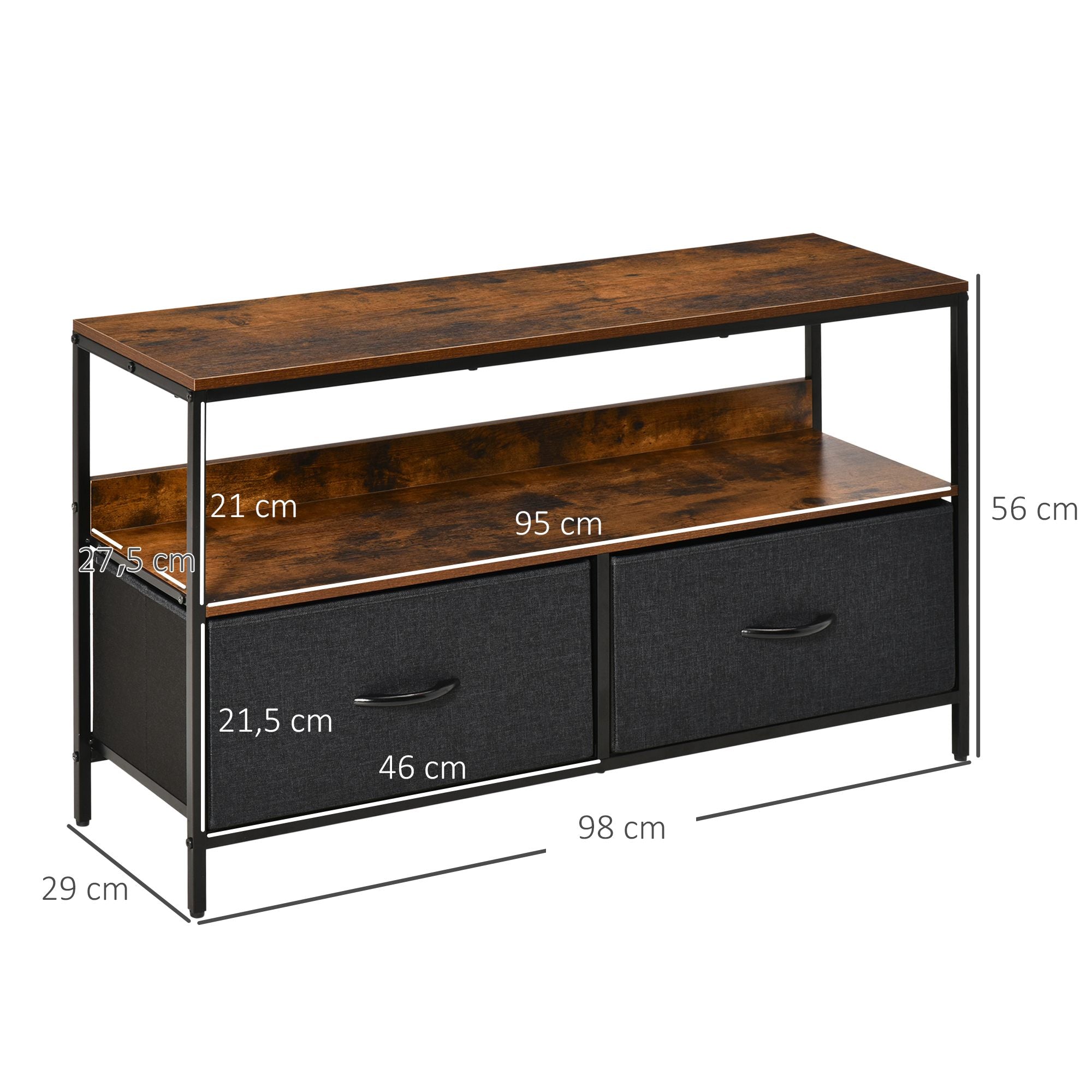 Móvel de TV Industrial 98x29x56cm Marrom Rústico e Preto