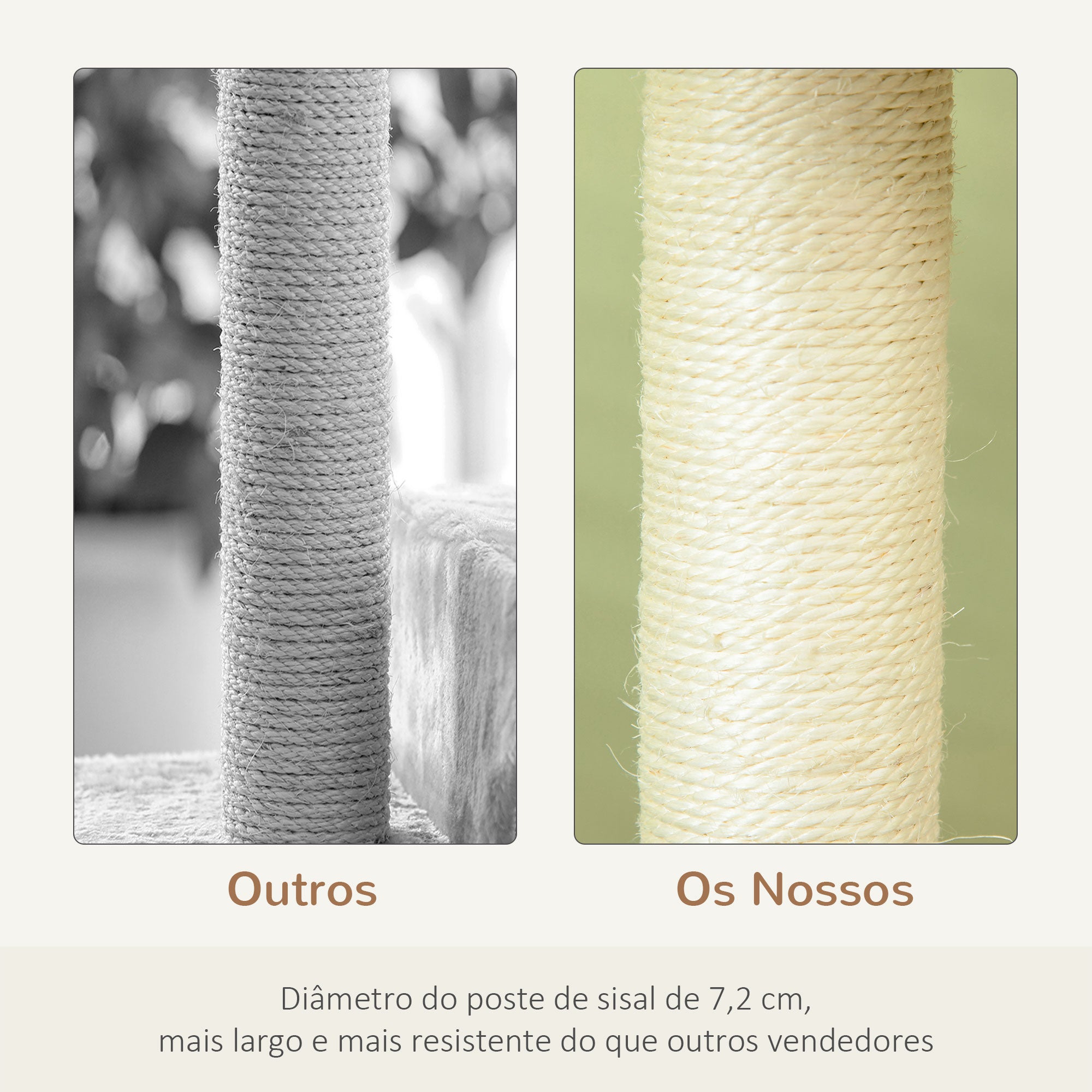 Arranhador para Gato com Cama e Plataforma - 50x50x100cm - Cor Creme