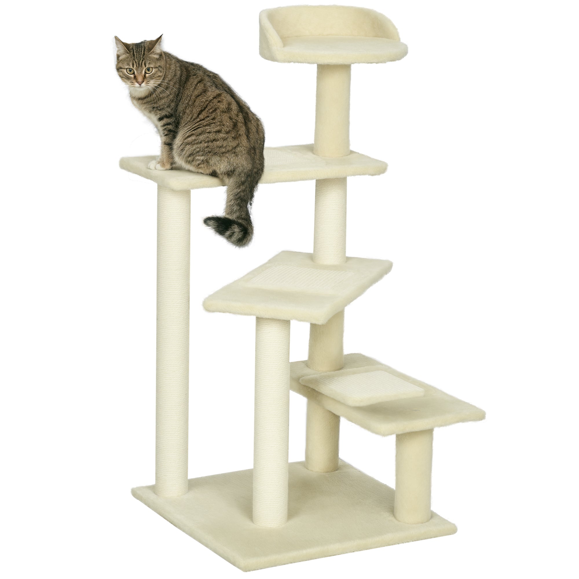 Arranhador para Gato com Cama e Plataforma - 50x50x100cm - Cor Creme