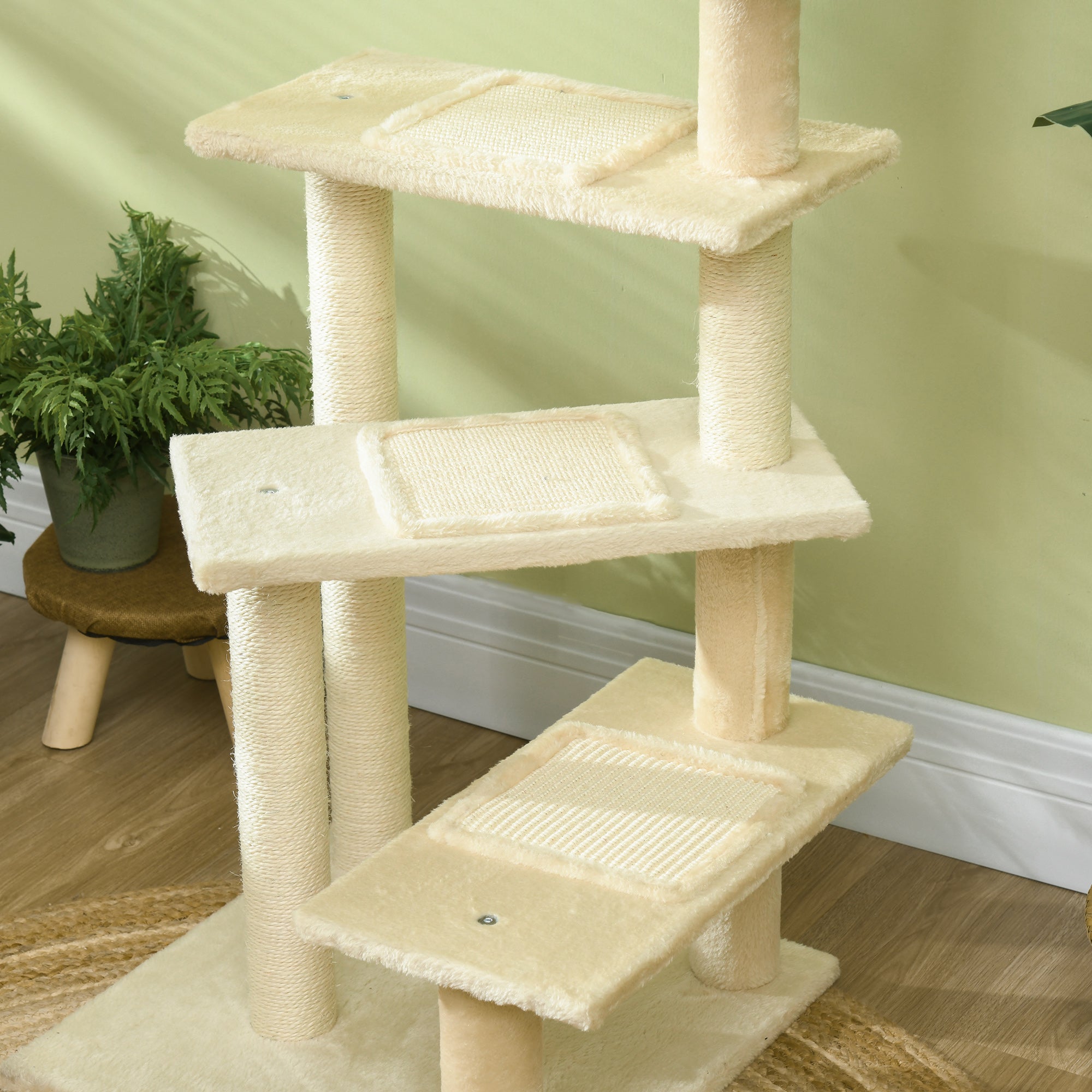 Arranhador para Gato com Cama e Plataforma - 50x50x100cm - Cor Creme