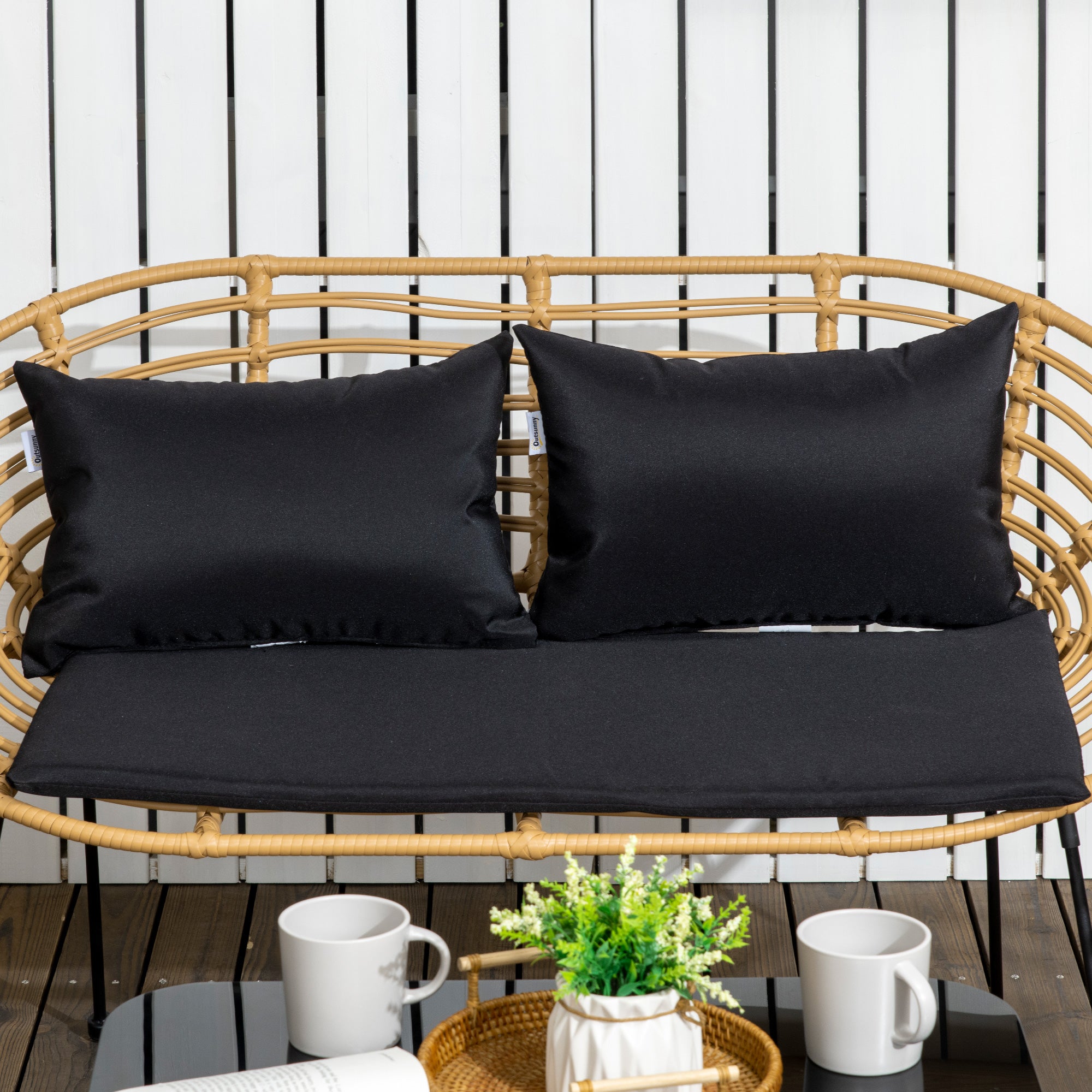 Conjunto de Móveis de Jardim em Vime Sintético – 125x64x75 cm – Preto