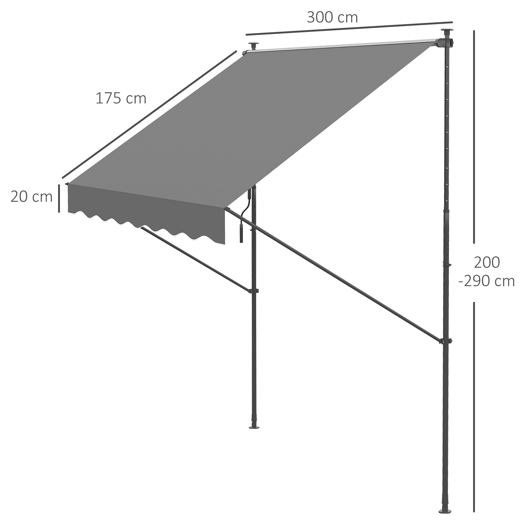 Toldo Manual Retrátil 300x170x200-290cm Cinza - Proteção Solar UV40+