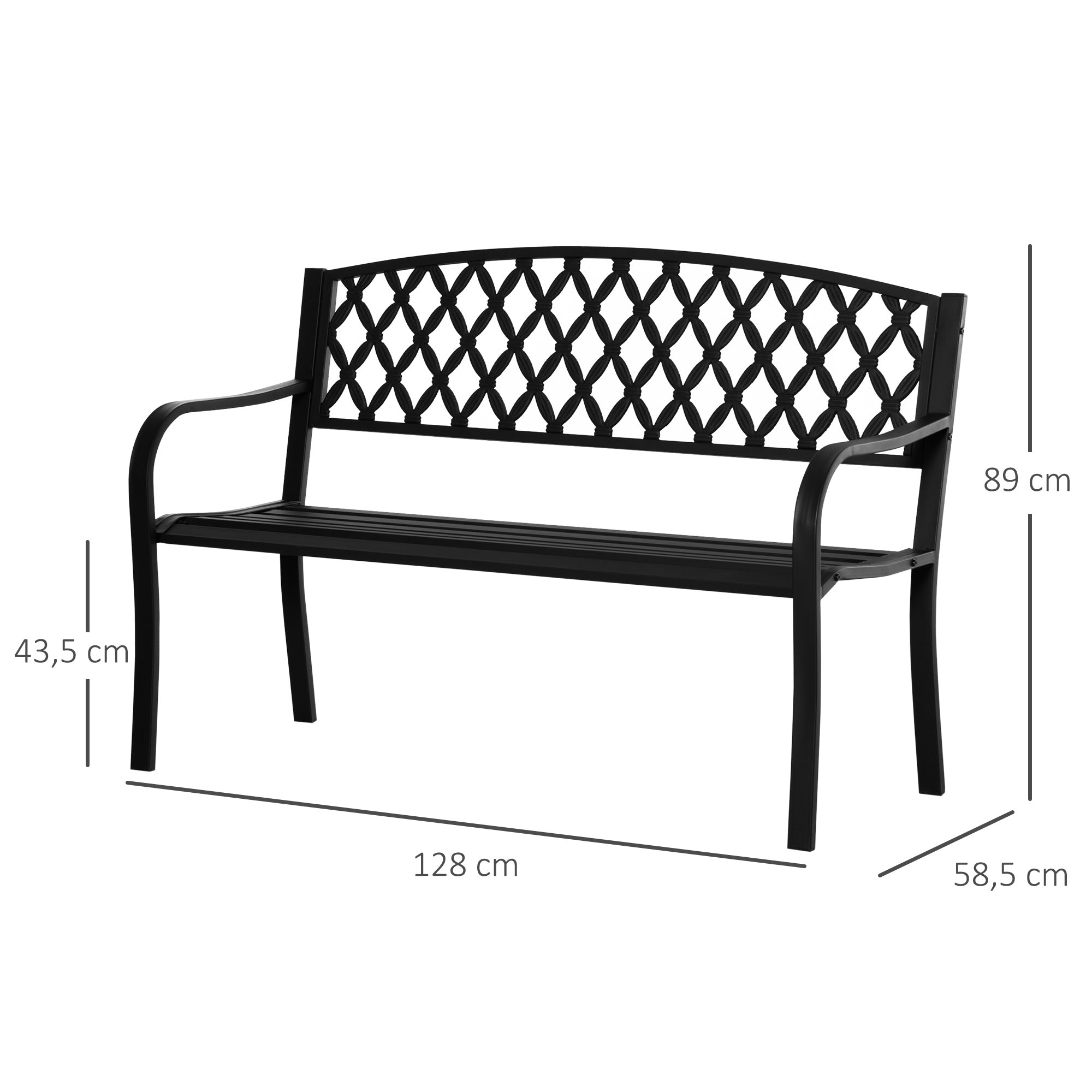 Banco de Jardim 2 Lugares Preto 128x58.5x89 cm