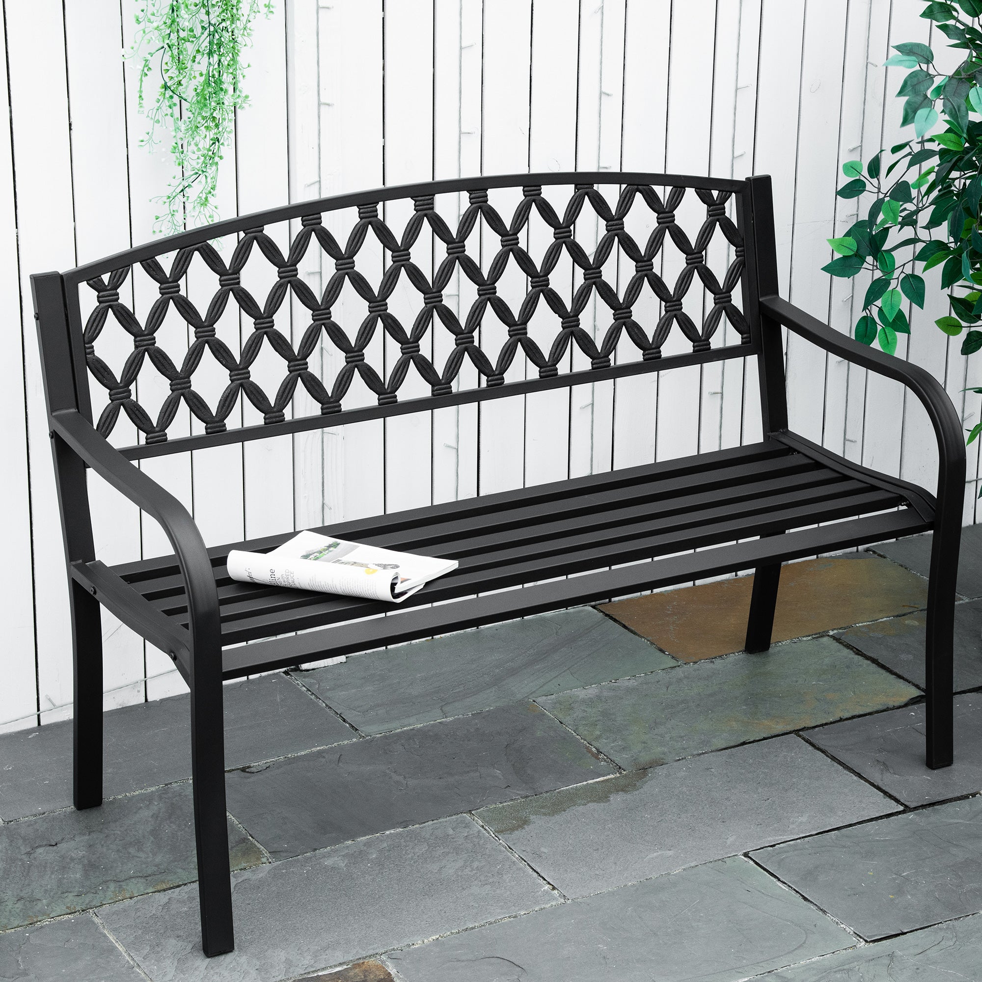 Banco de Jardim 2 Lugares Preto 128x58.5x89 cm