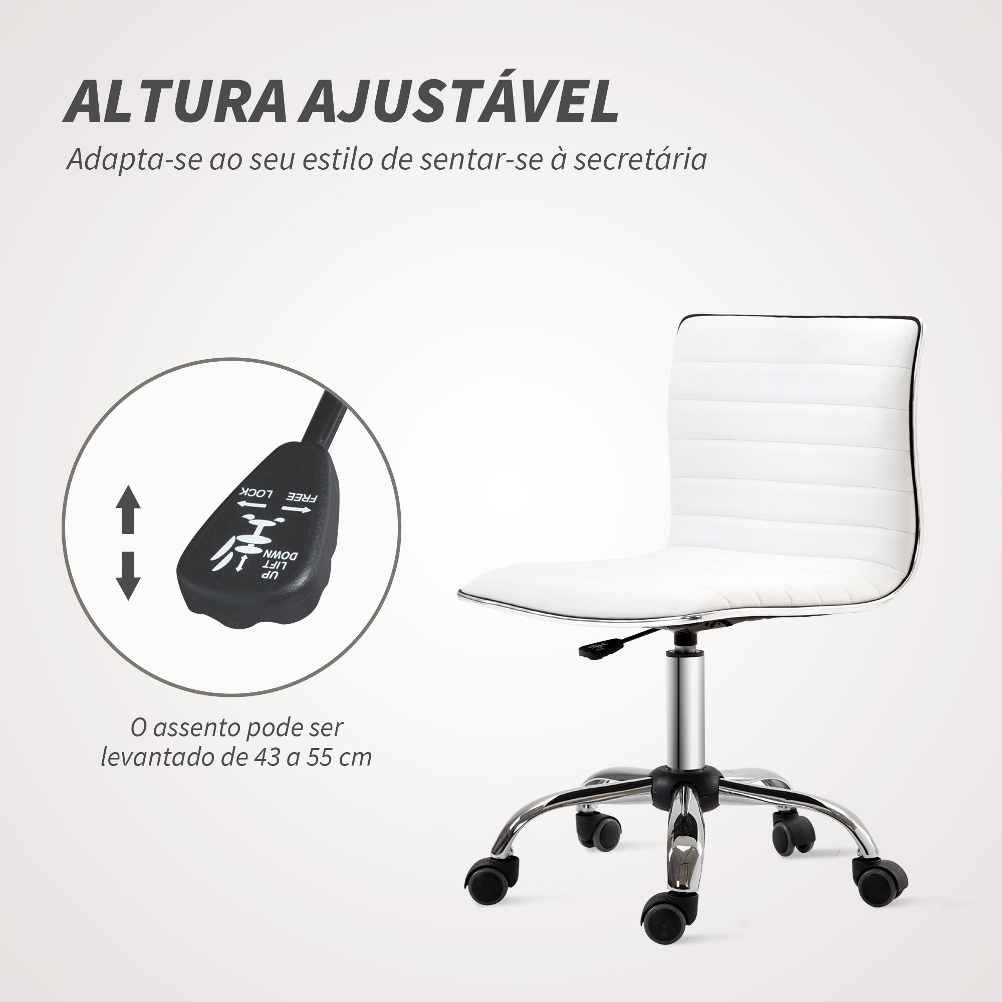 Cadeira de Escritório – 48x52x78-90 cm – Branca – Couro sintético