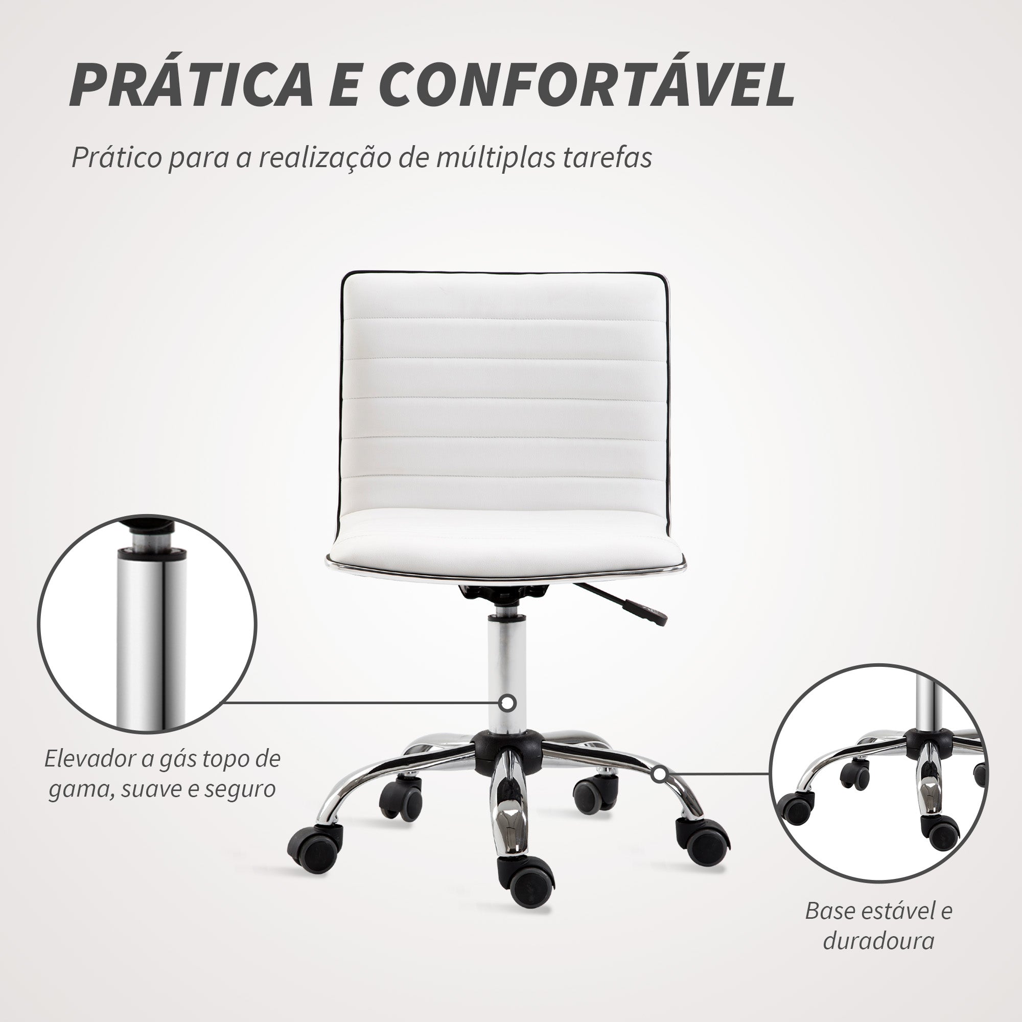 Cadeira de Escritório – 48x52x78-90 cm – Branca – Couro sintético