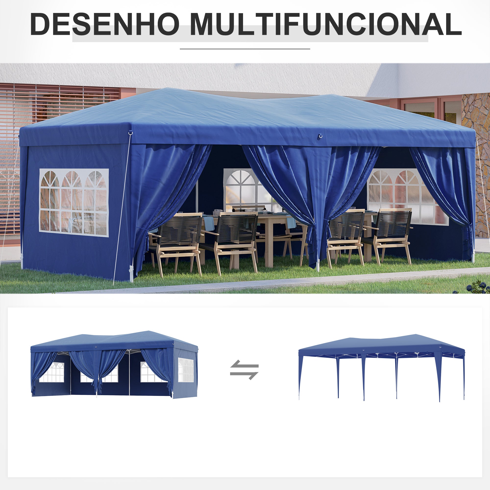 Tenda para Festas Azul 591x297x255 cm - Paredes Amovíveis e Bolsa de Transporte