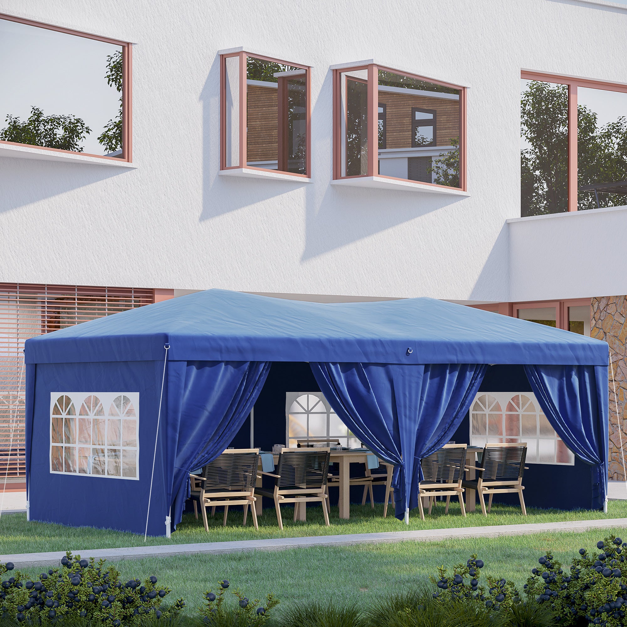 Tenda para Festas Azul 591x297x255 cm - Paredes Amovíveis e Bolsa de Transporte