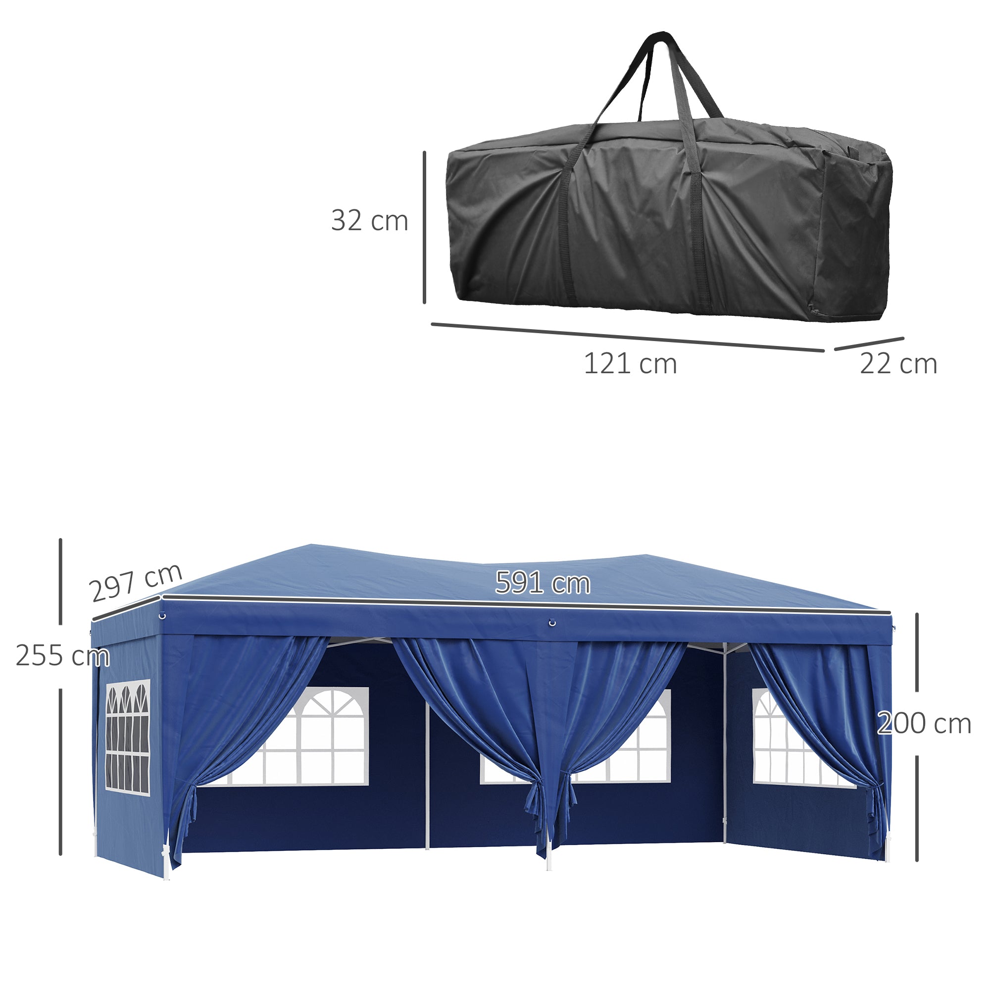 Tenda para Festas Azul 591x297x255 cm - Paredes Amovíveis e Bolsa de Transporte