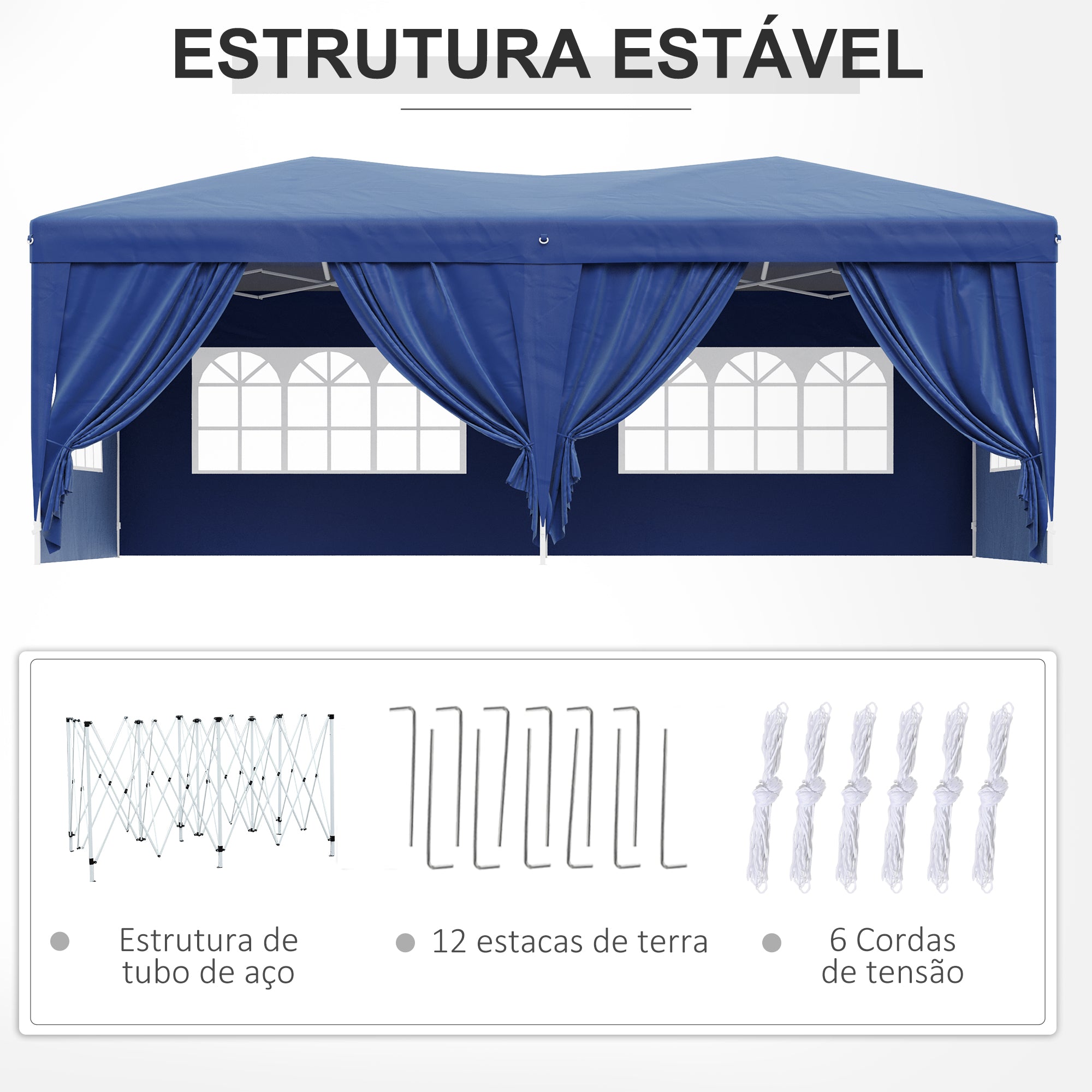 Tenda para Festas Azul 591x297x255 cm - Paredes Amovíveis e Bolsa de Transporte