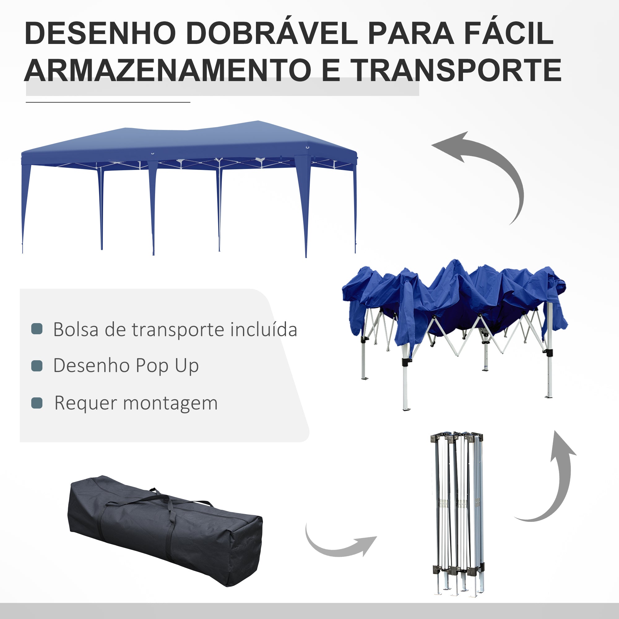 Tenda para Festas Azul 591x297x255 cm - Paredes Amovíveis e Bolsa de Transporte