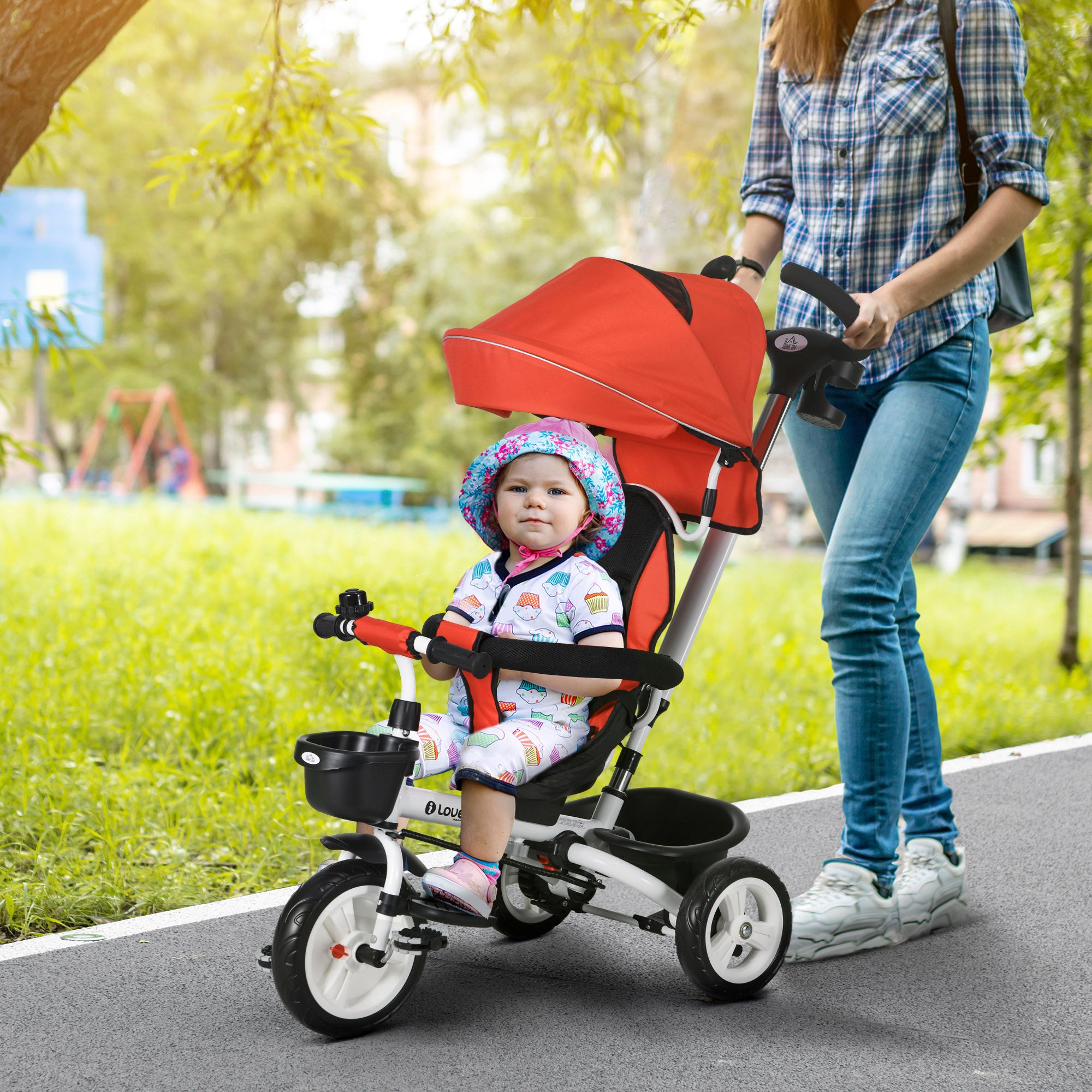 Triciclo Evolutivo Vermelho 112x50x104 cm para Crianças de 12-60 Meses
