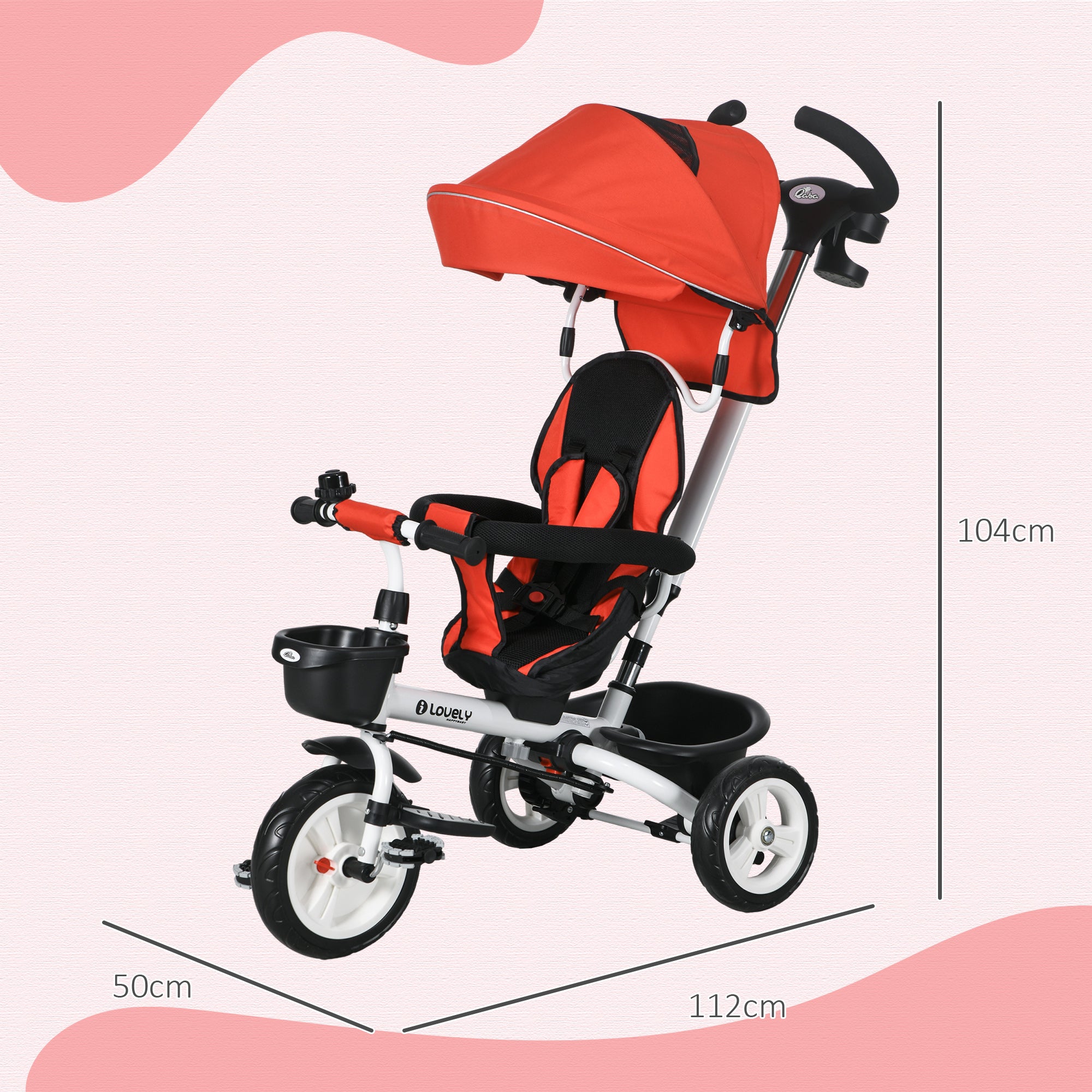 Triciclo Evolutivo Vermelho 112x50x104 cm para Crianças de 12-60 Meses