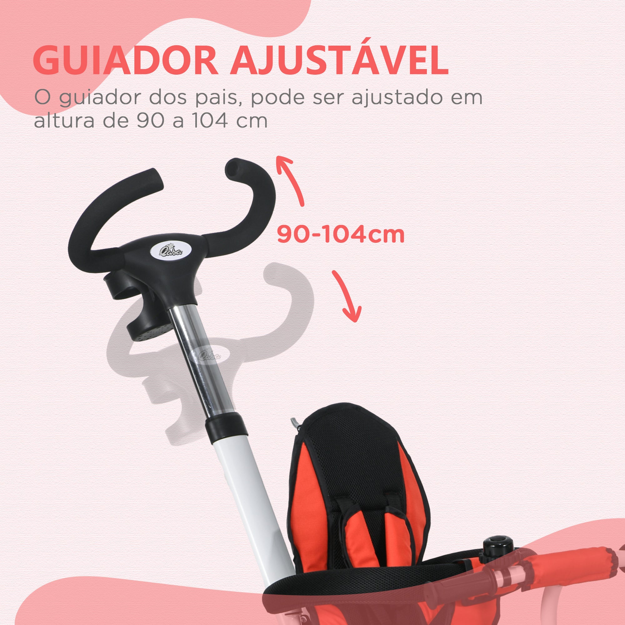 Triciclo Evolutivo Vermelho 112x50x104 cm para Crianças de 12-60 Meses