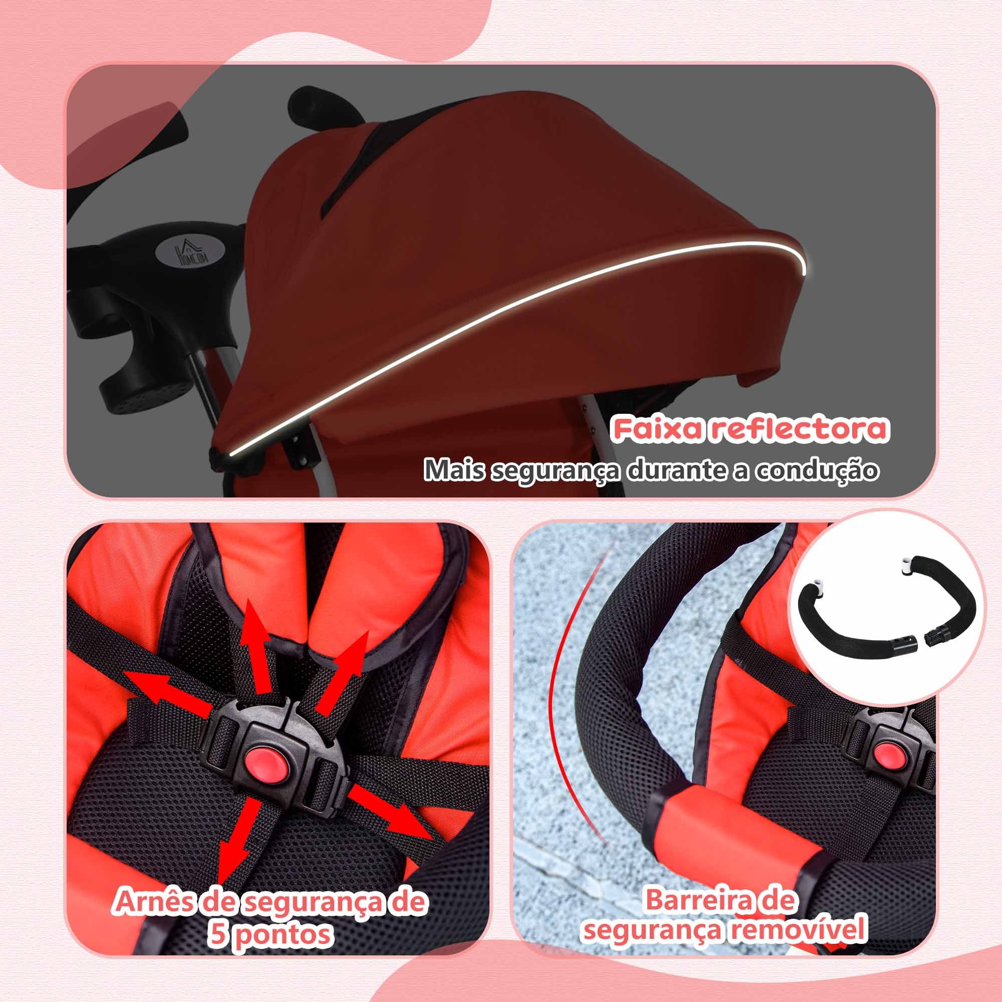 Triciclo Evolutivo Vermelho 112x50x104 cm para Crianças de 12-60 Meses