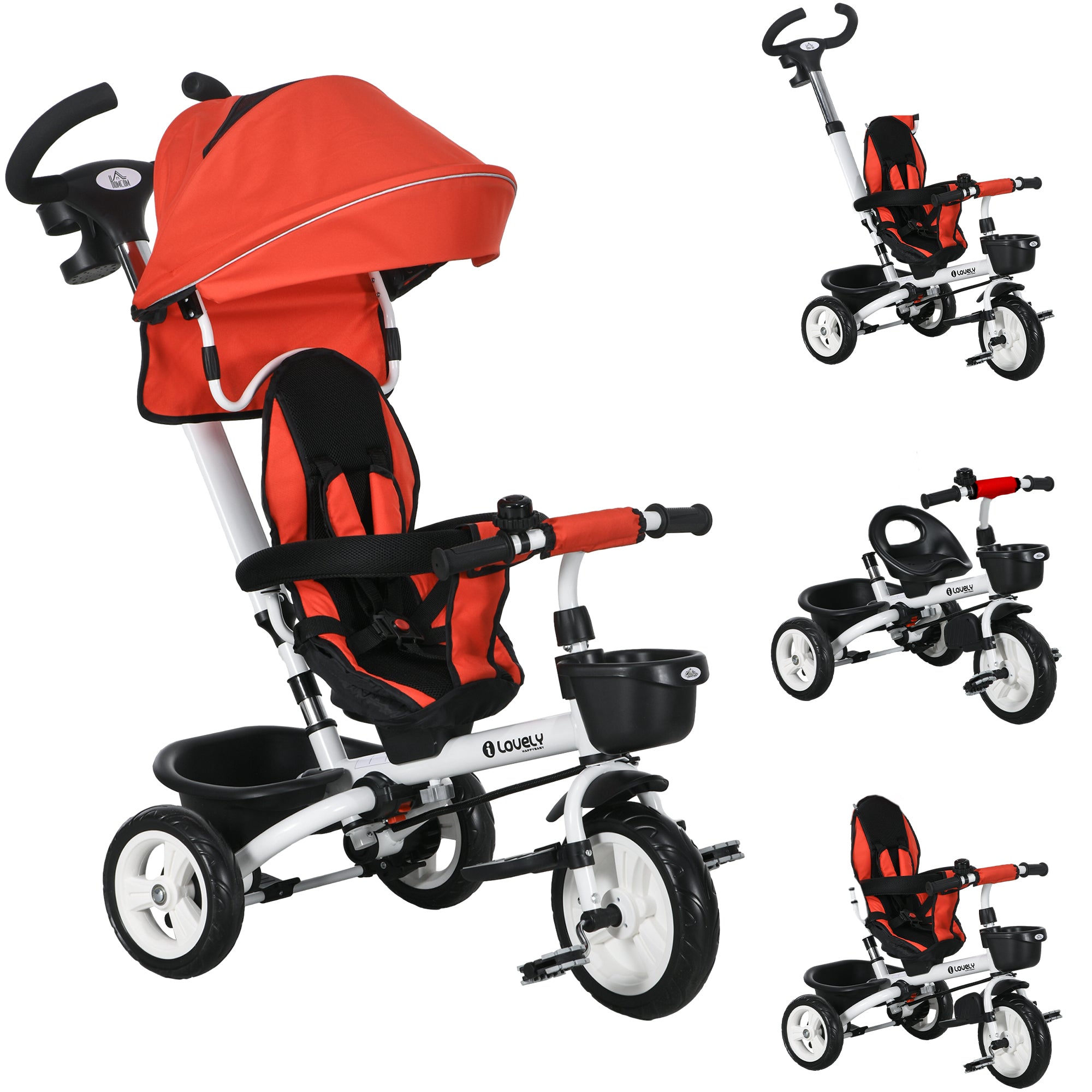 Triciclo Evolutivo Vermelho 112x50x104 cm para Crianças de 12-60 Meses