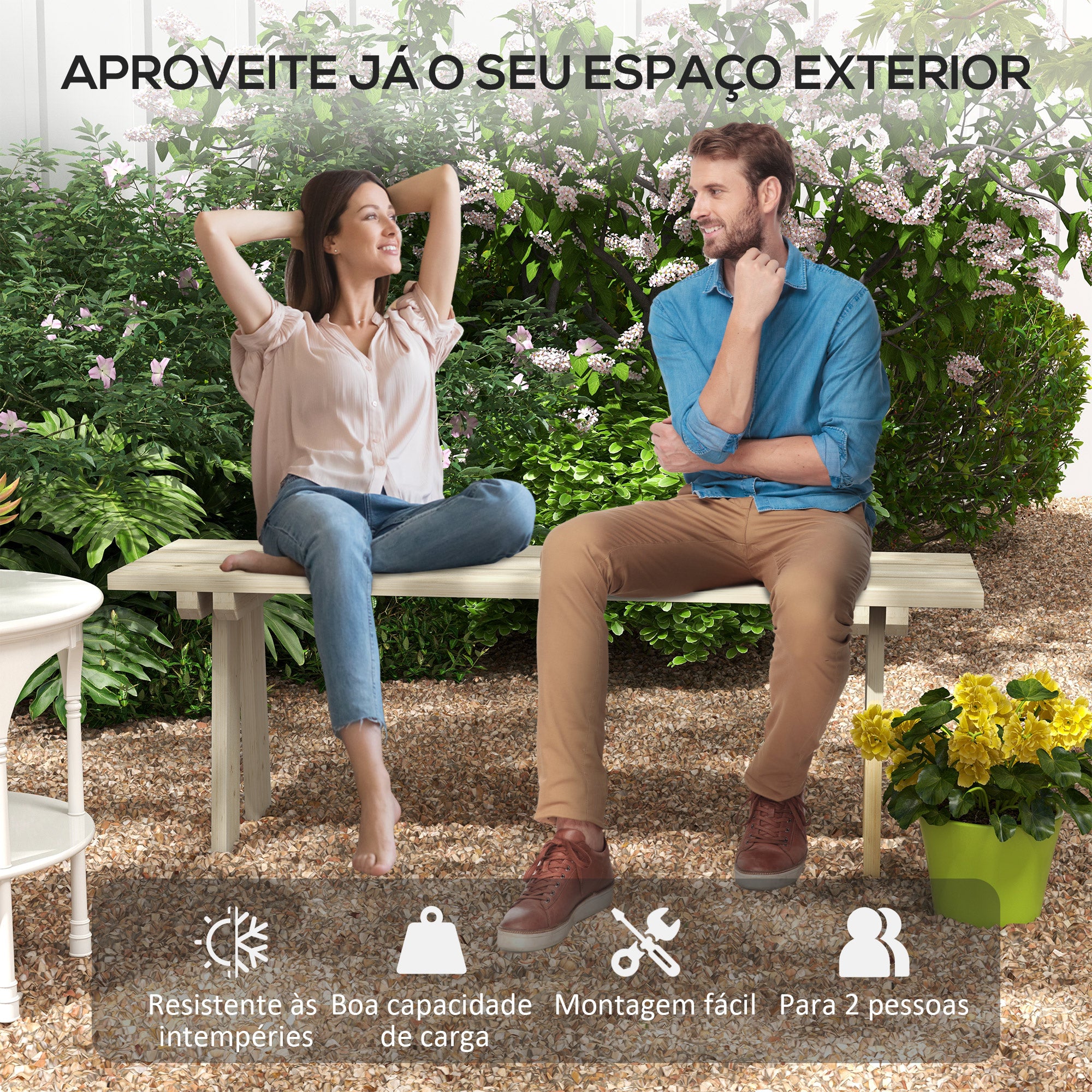 Banco de Jardim 2 Lugares 130x38x45 cm Cor Natural