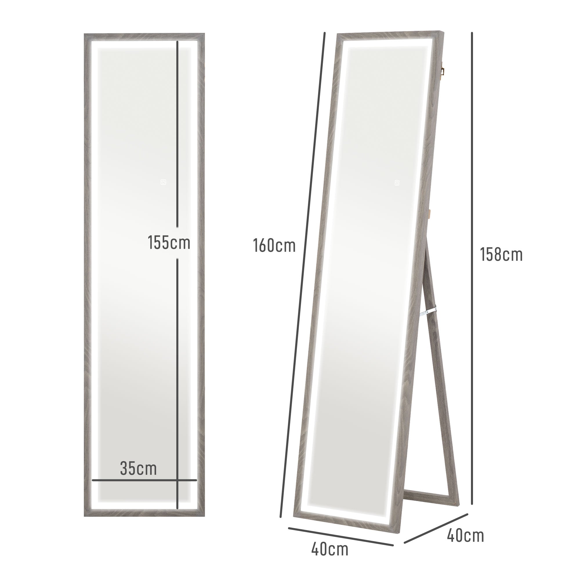 Espelho de Pé com Luz LED 40x160 cm em Cinza