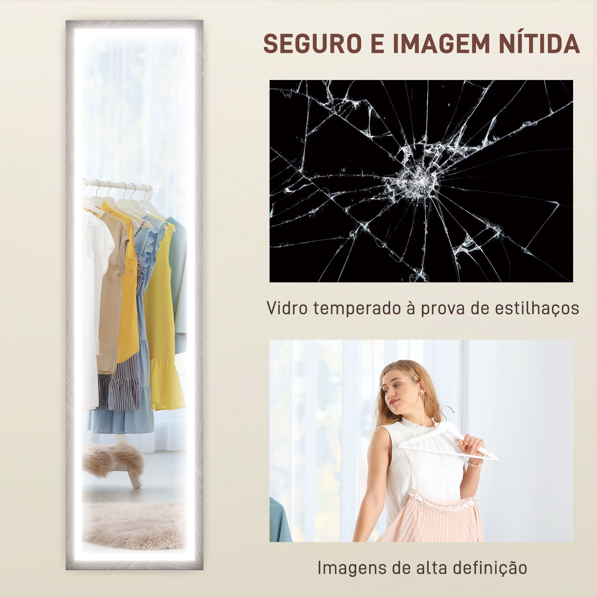 Espelho de Pé com Luz LED 40x160 cm em Cinza