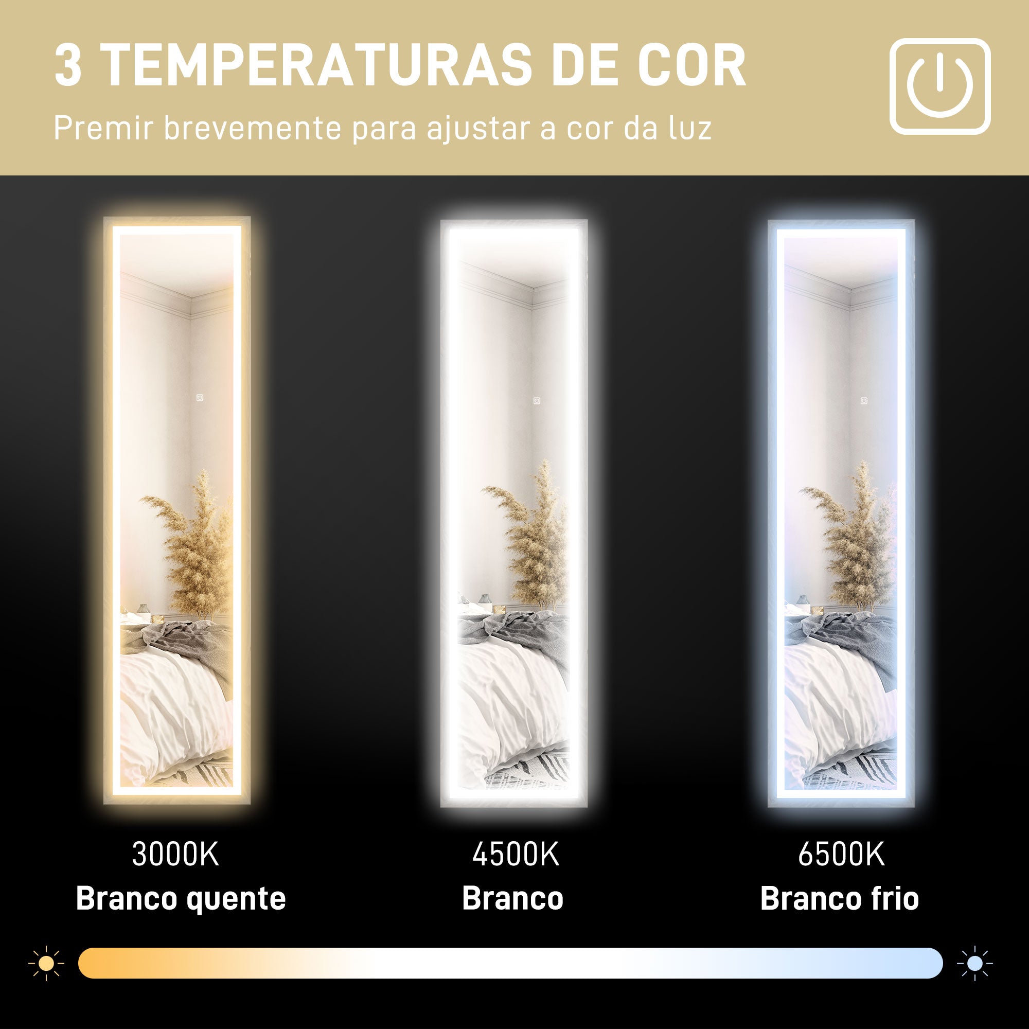 Espelho de Pé com Luz LED 40x160 cm em Cinza