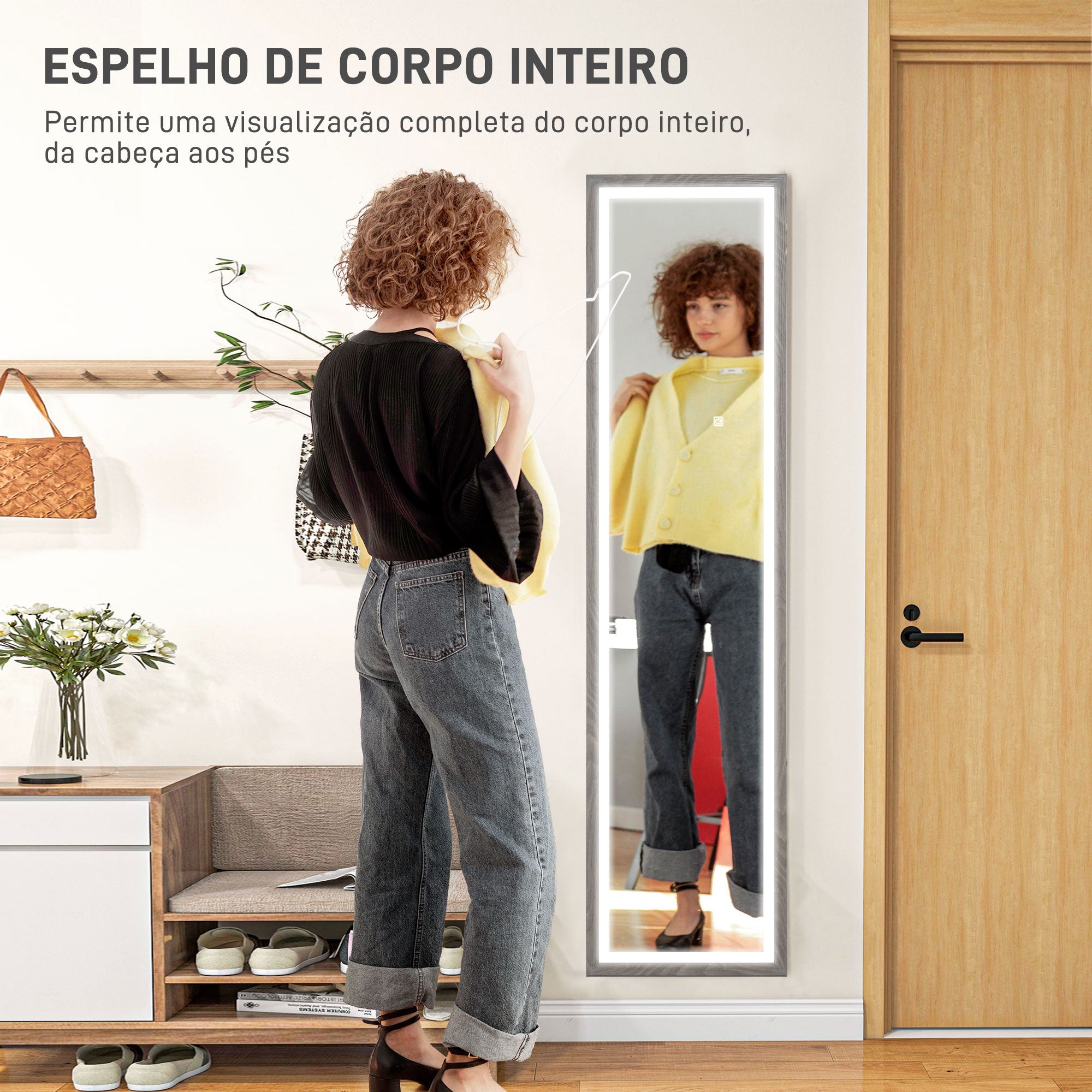 Espelho de Pé com Luz LED 40x160 cm em Cinza