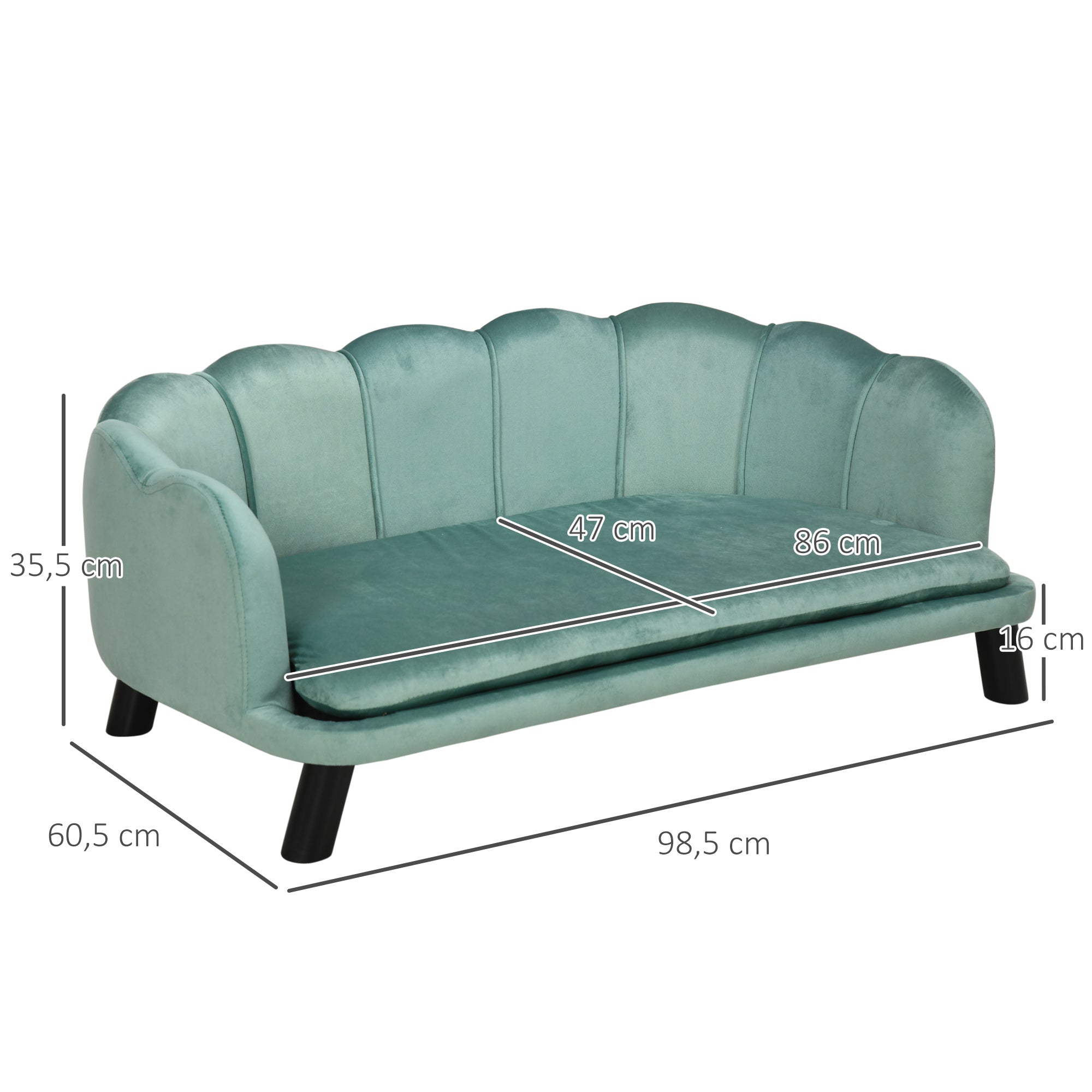 Sofá Cama para Cães Médios 98,5x60,5x35,5 cm Verde Azulado