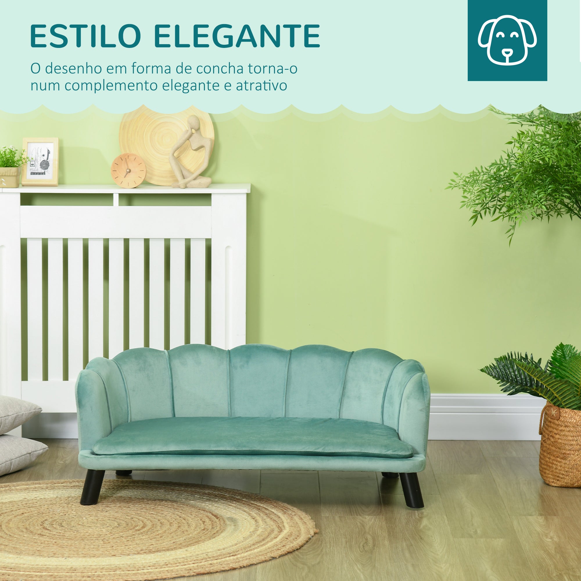 Sofá Cama para Cães Médios 98,5x60,5x35,5 cm Verde Azulado