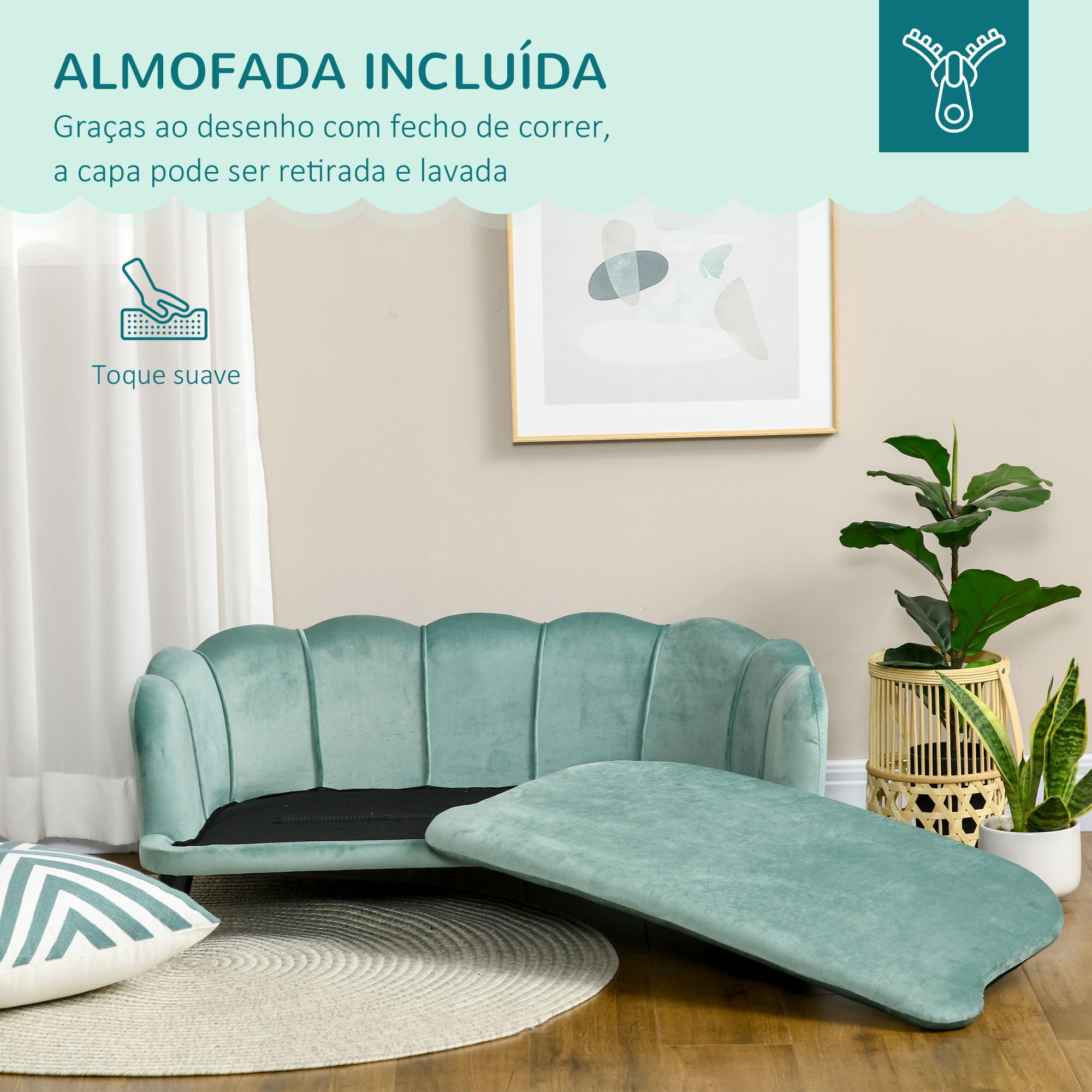 Sofá Cama para Cães Médios 98,5x60,5x35,5 cm Verde Azulado