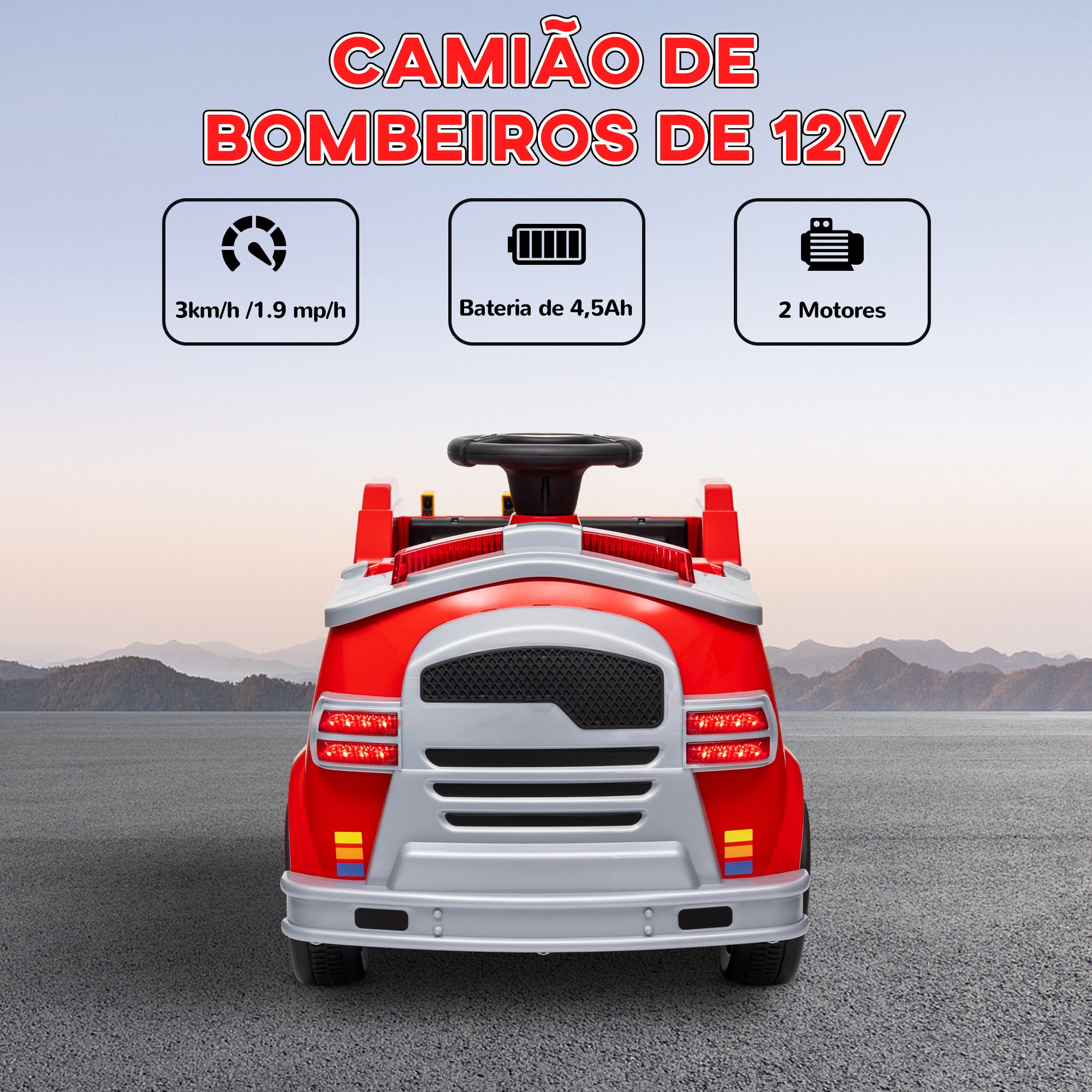 Caminhão de Bombeiros Elétrico Vermelho 86x49x52 cm para Crianças