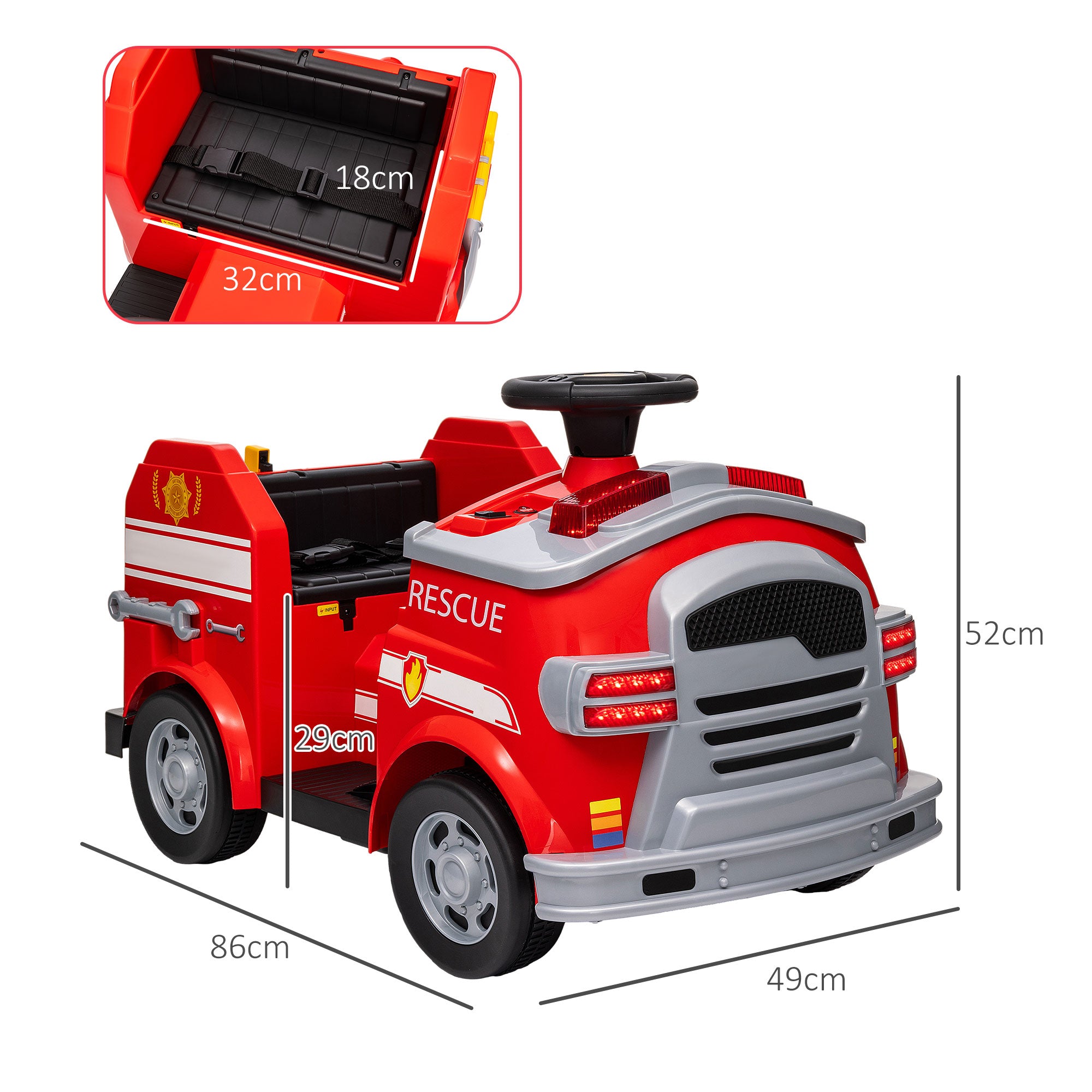 Caminhão de Bombeiros Elétrico Vermelho 86x49x52 cm para Crianças