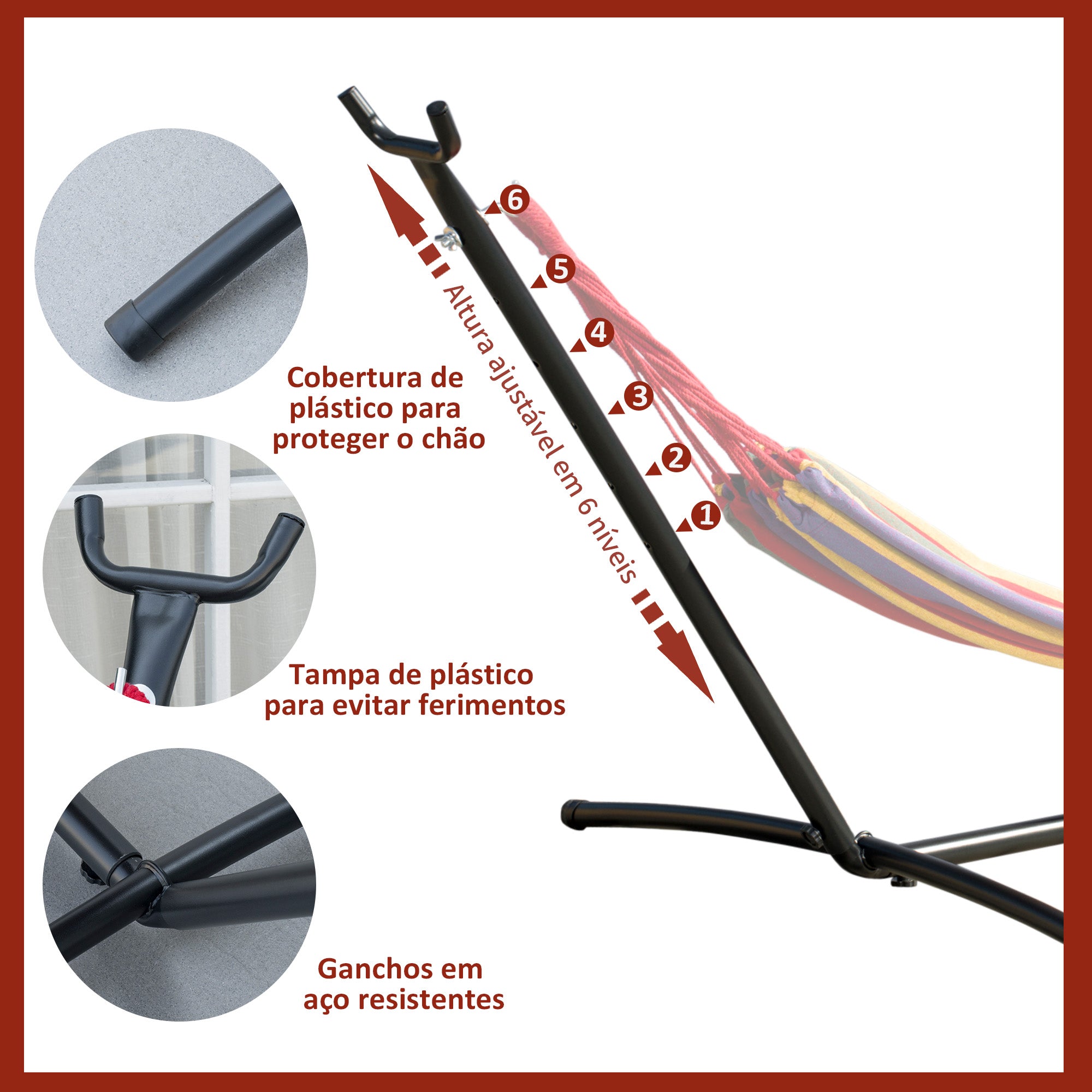 Suporte Ajustável para Camas de Rede 280x120x110 cm - Cor Preto