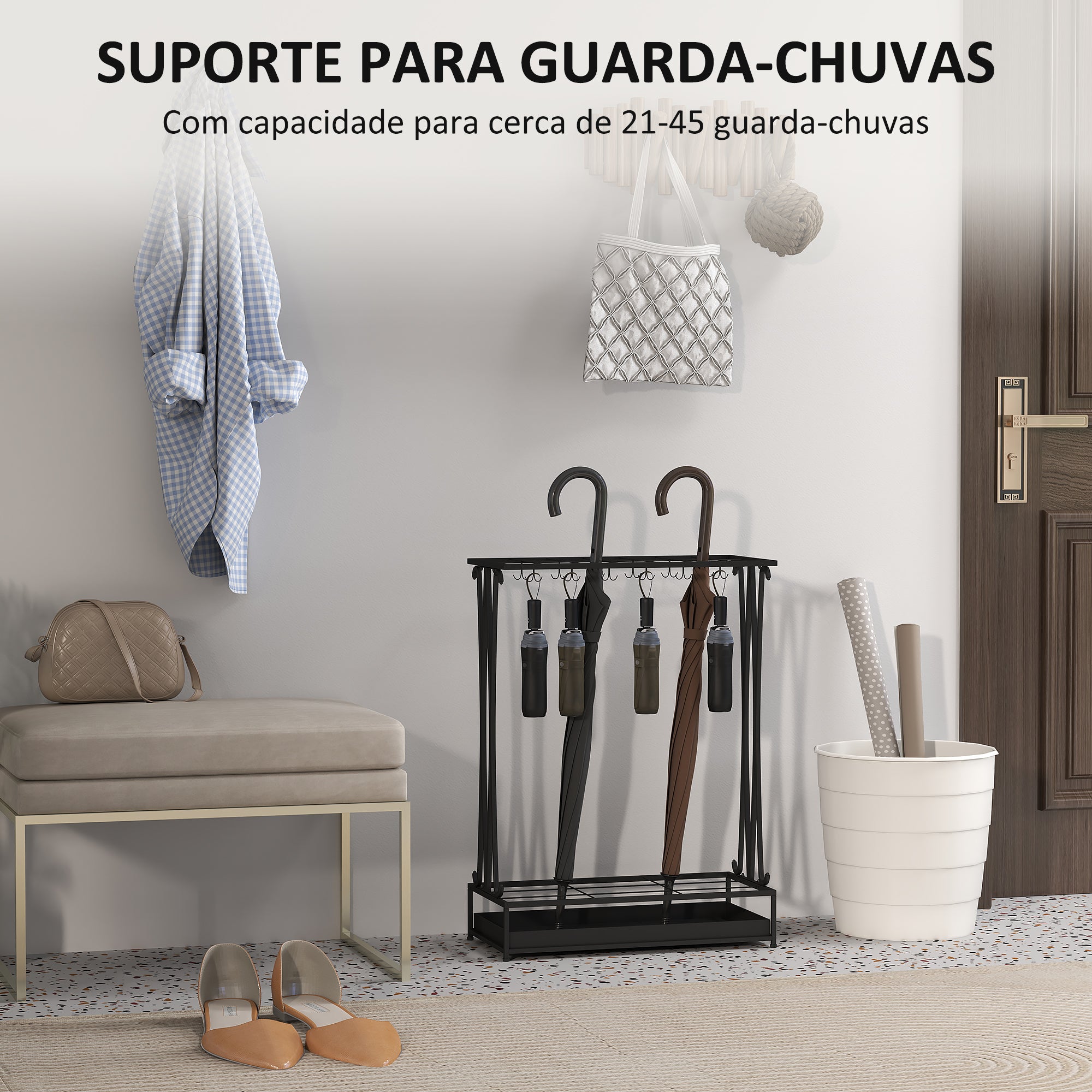Suporte para Guarda-Chuva Moderno Retangular 50x24x68 cm Preto