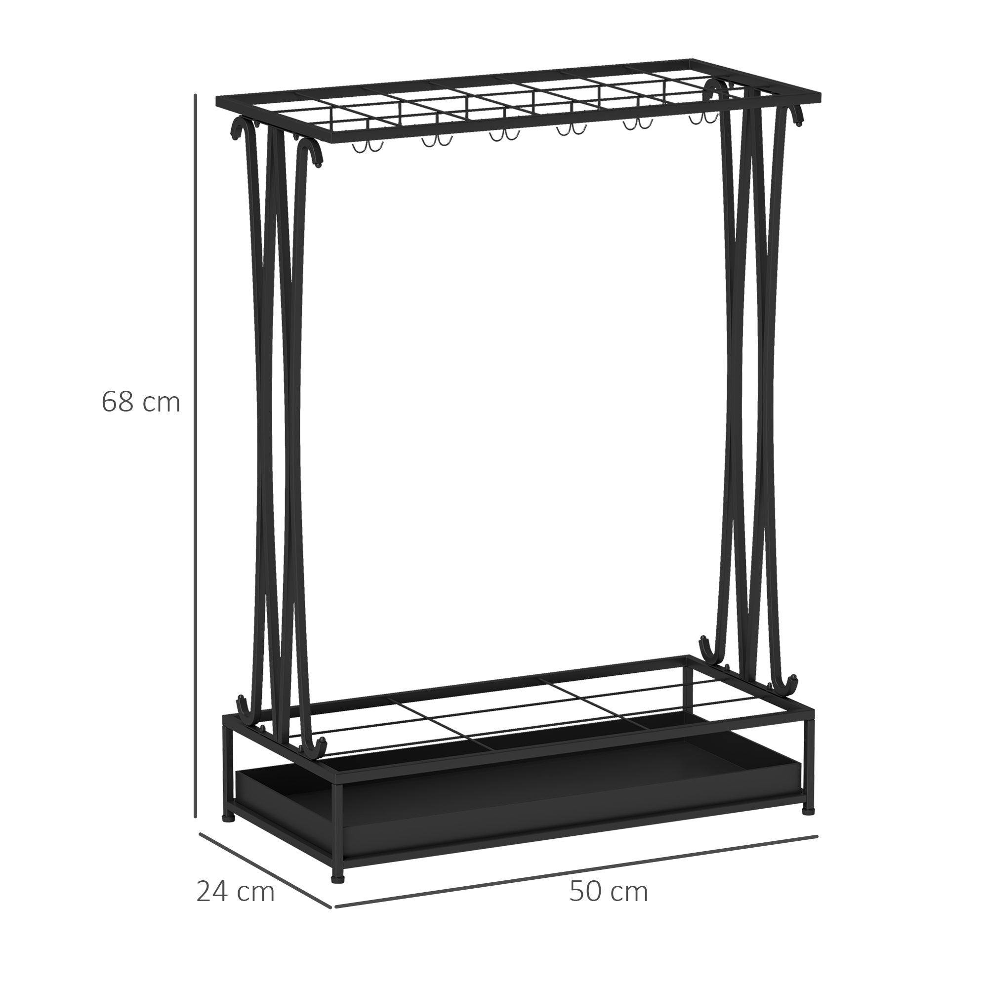 Suporte para Guarda-Chuva Moderno Retangular 50x24x68 cm Preto