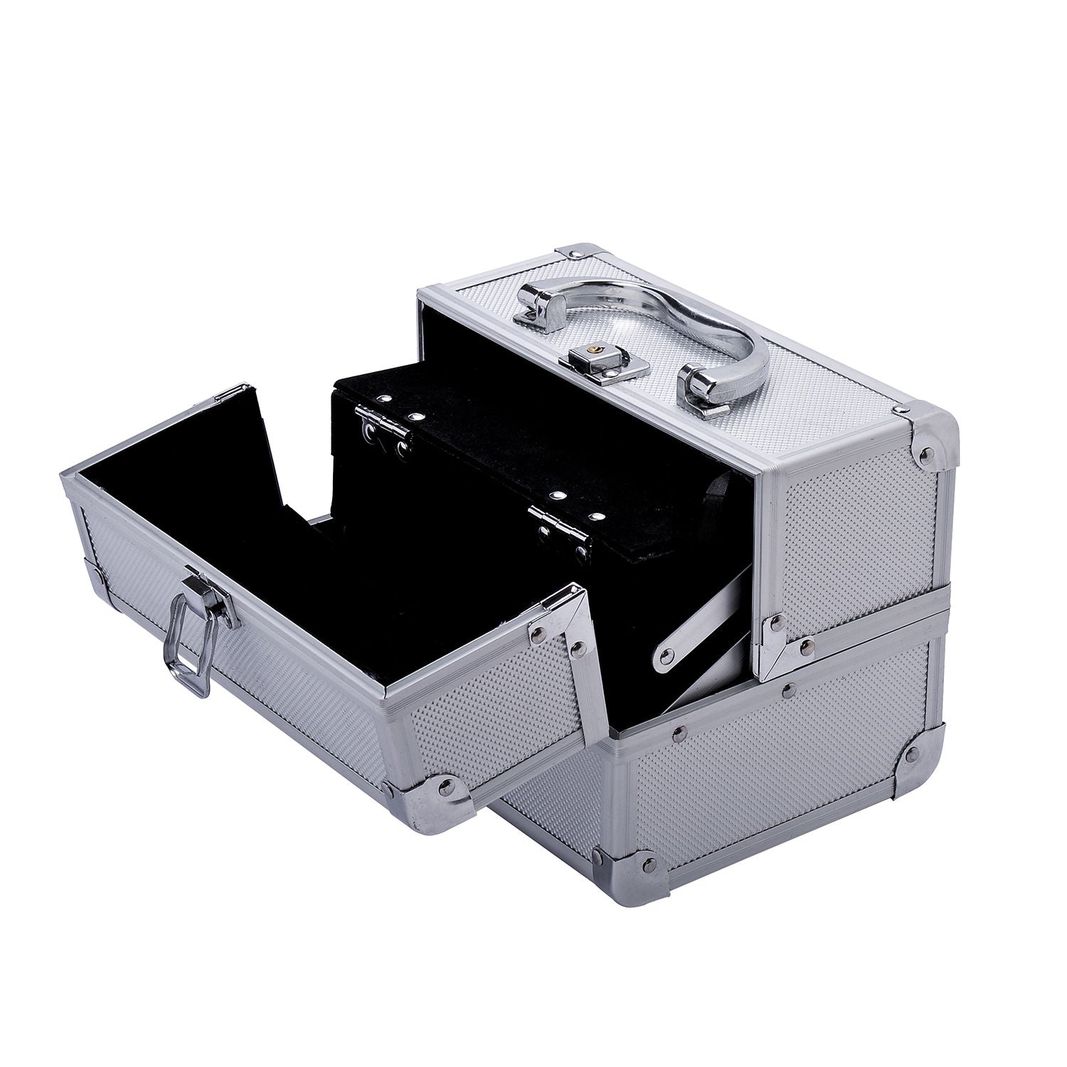 Estojo de Maquiagem Profissional Portátil 15x15x20cm - Prata