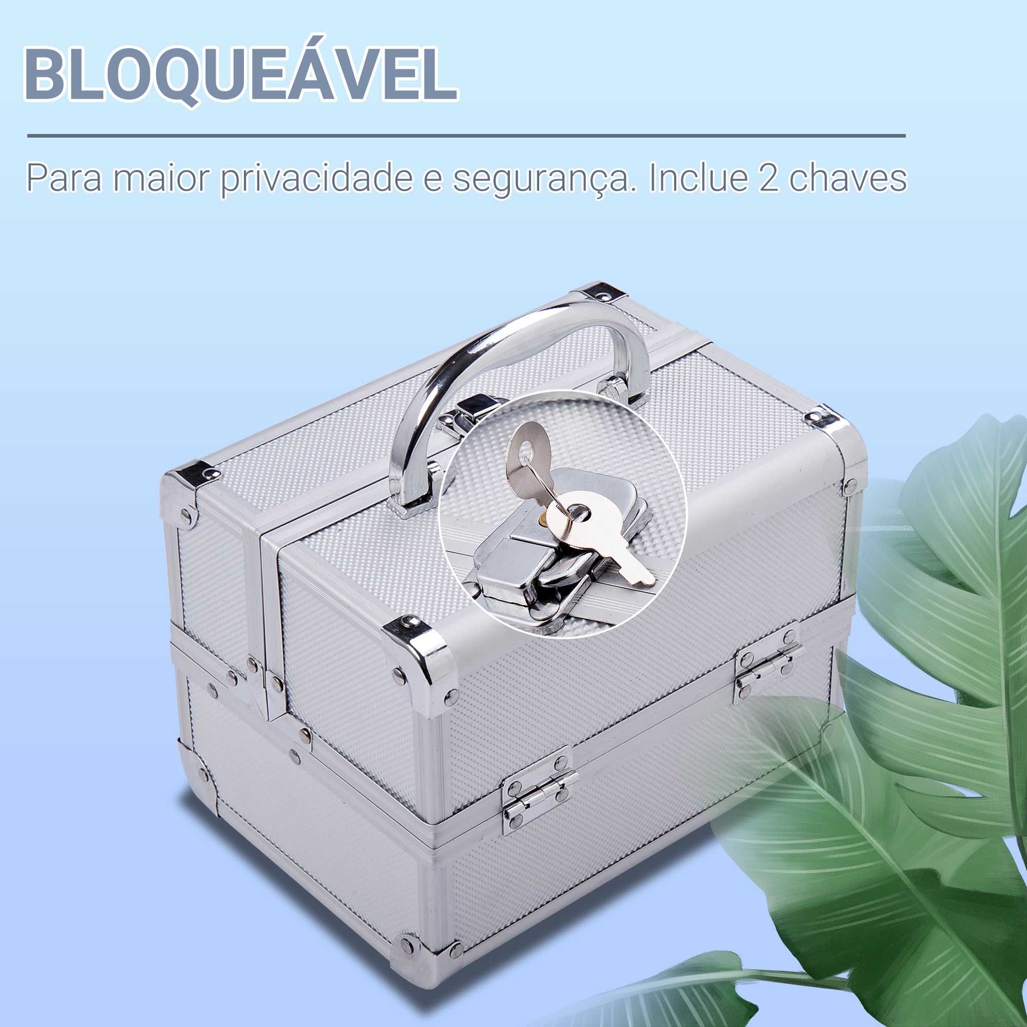 Estojo de Maquiagem Profissional Portátil 15x15x20cm - Prata