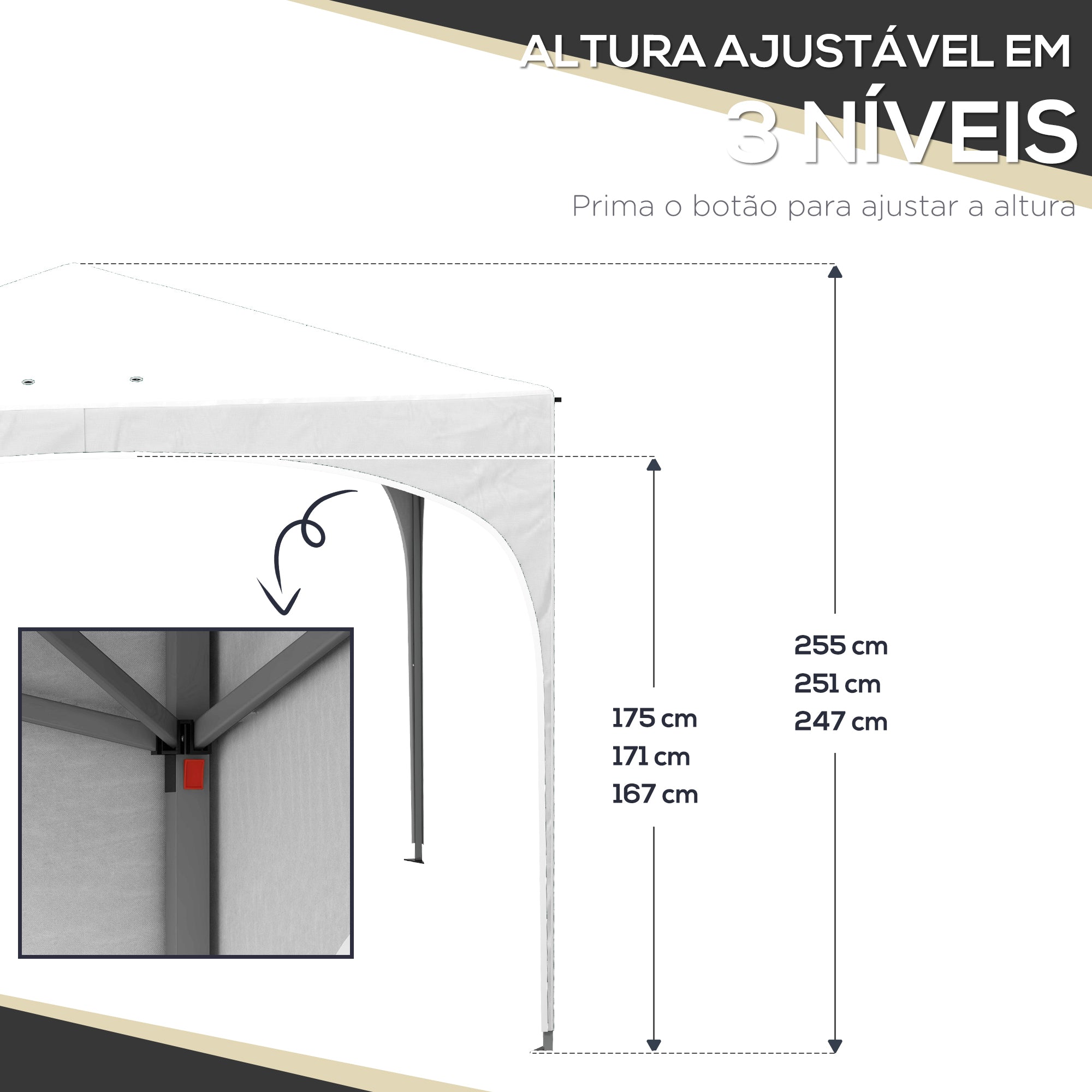 Tenda de Jardim Dobrável – 295x295x255 cm – Branco – Tecido Oxford e aço