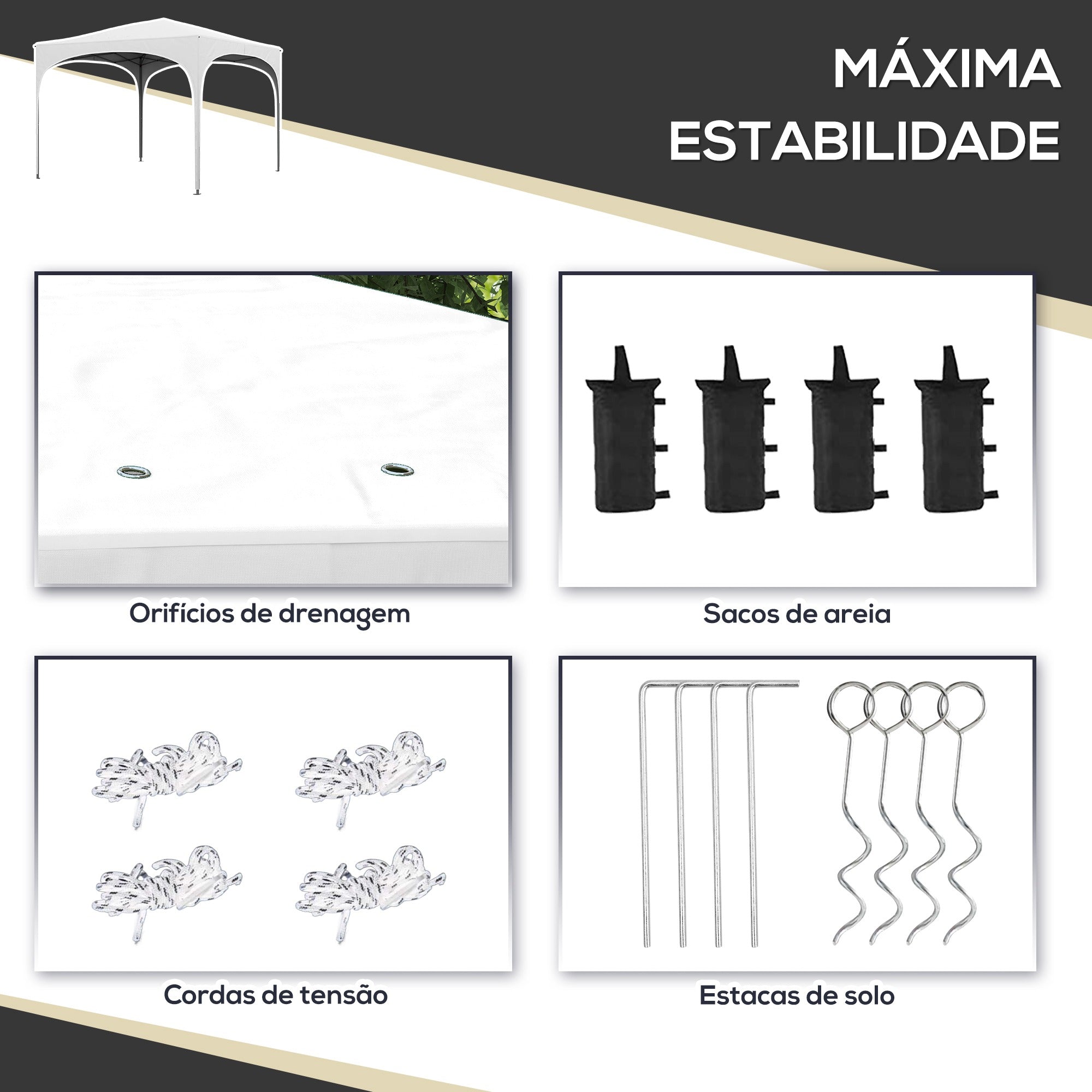 Tenda de Jardim Dobrável – 295x295x255 cm – Branco – Tecido Oxford e aço