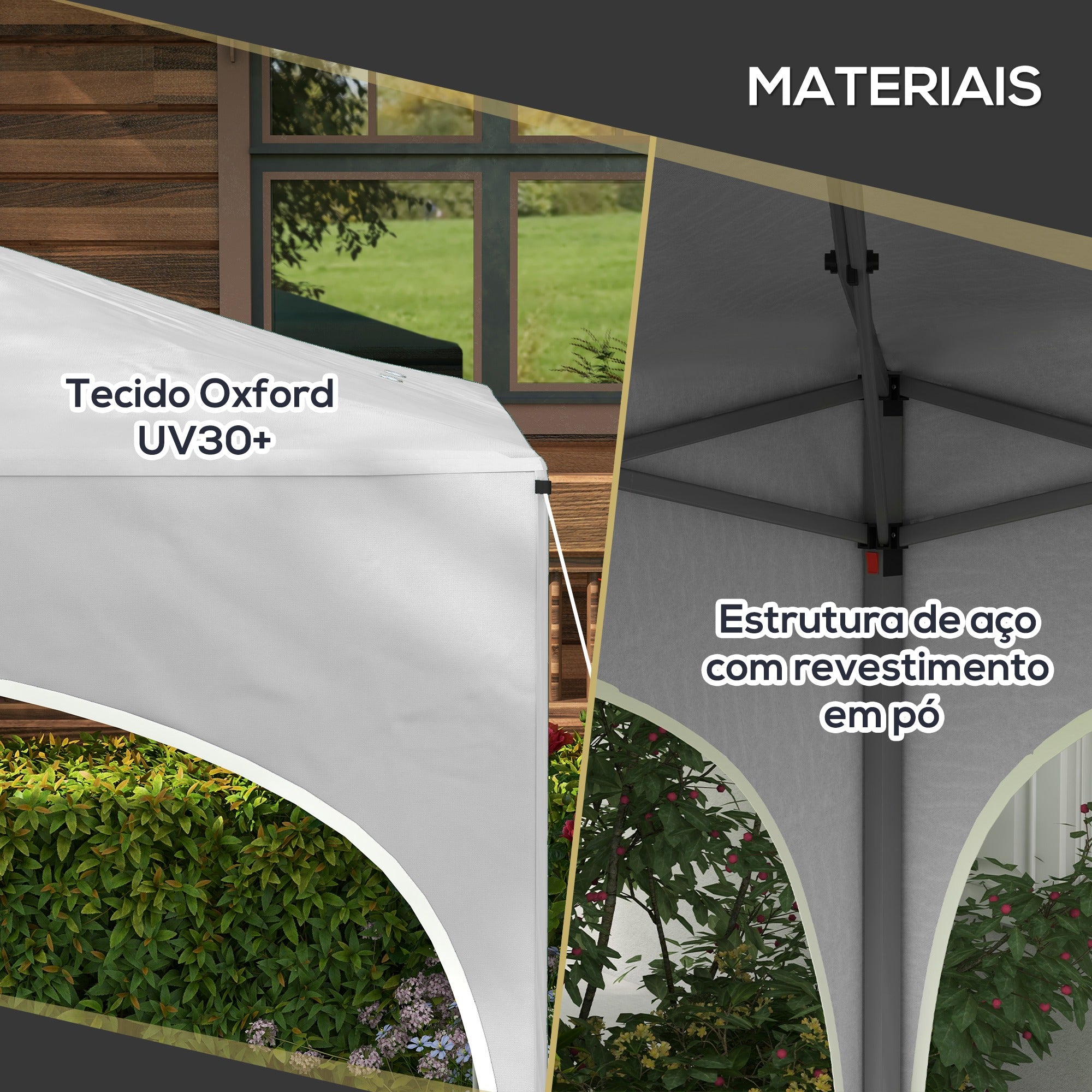 Tenda de Jardim Dobrável – 295x295x255 cm – Branco – Tecido Oxford e aço