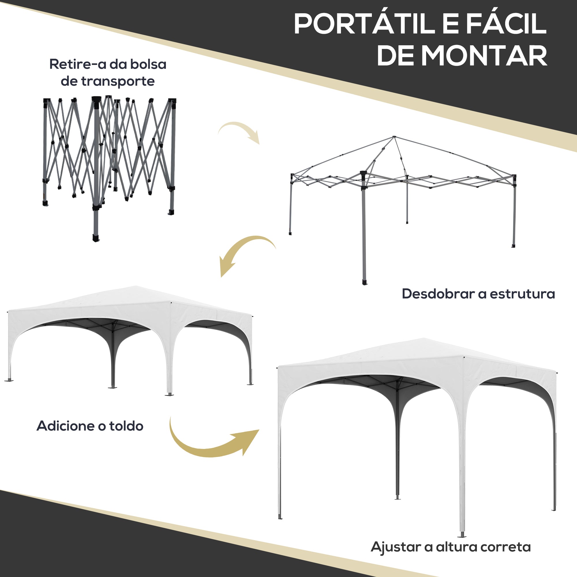 Tenda de Jardim Dobrável – 295x295x255 cm – Branco – Tecido Oxford e aço